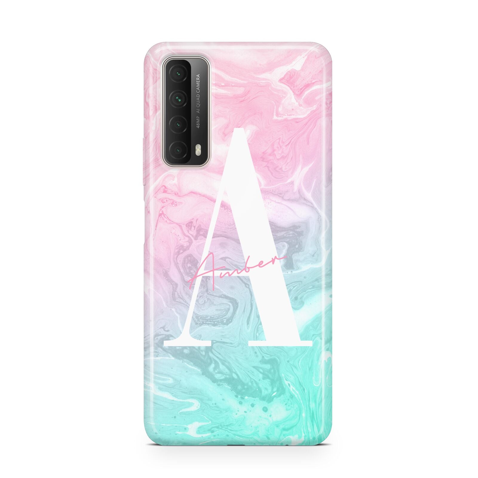 Monogrammed Pink Turquoise Pastel Marble Huawei P Smart 2021