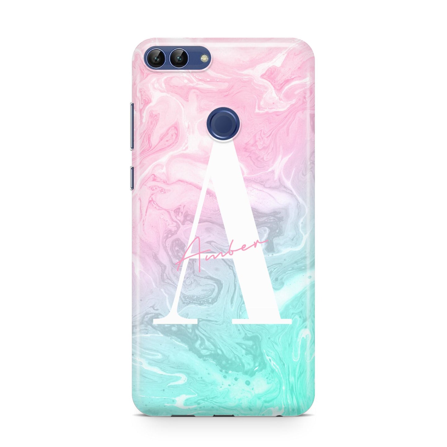 Monogrammed Pink Turquoise Pastel Marble Huawei P Smart Case