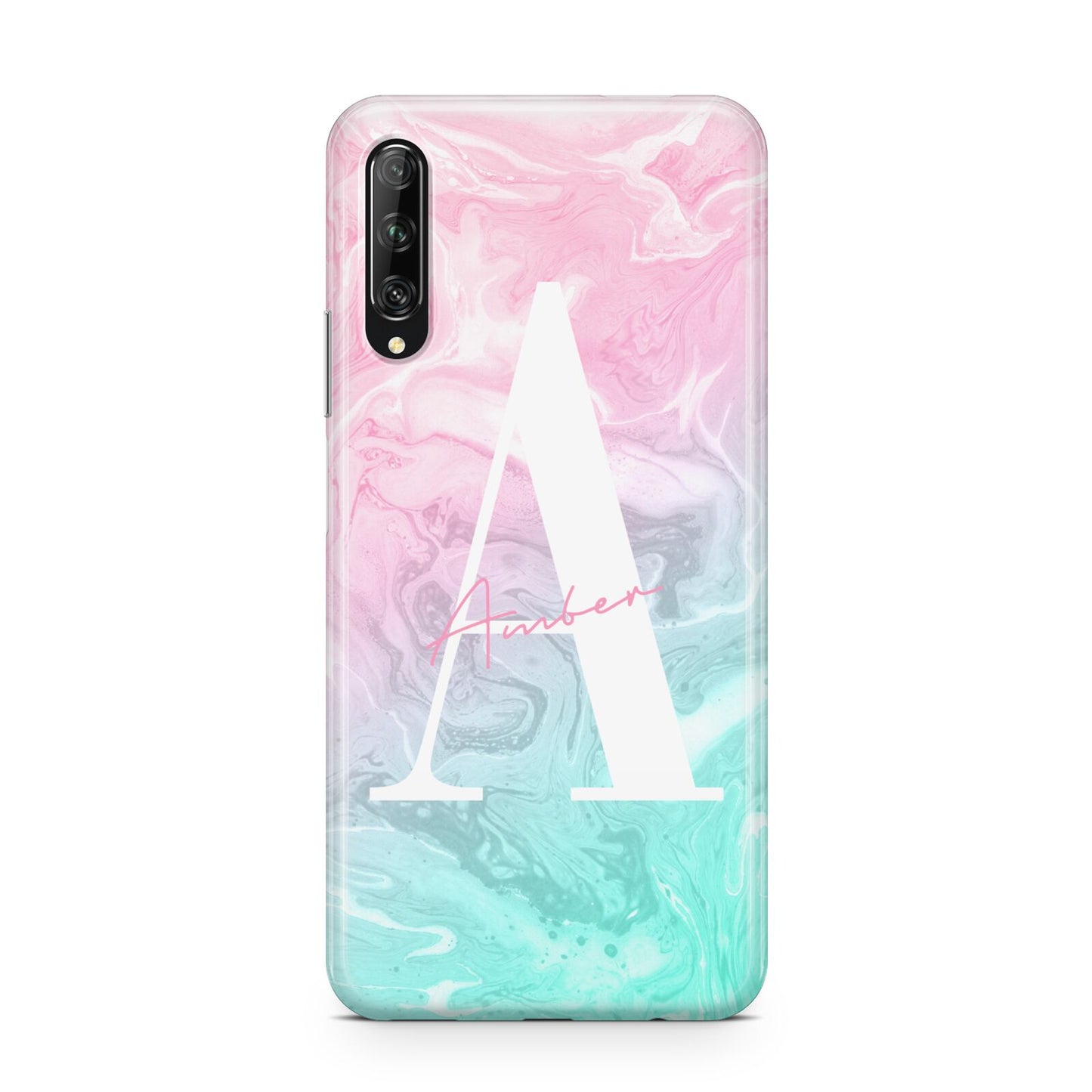 Monogrammed Pink Turquoise Pastel Marble Huawei P Smart Pro 2019