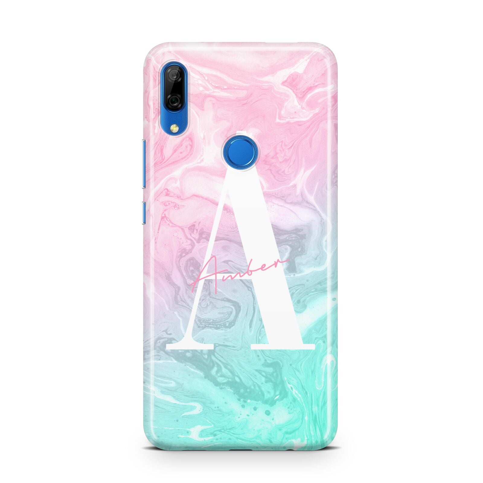 Monogrammed Pink Turquoise Pastel Marble Huawei P Smart Z