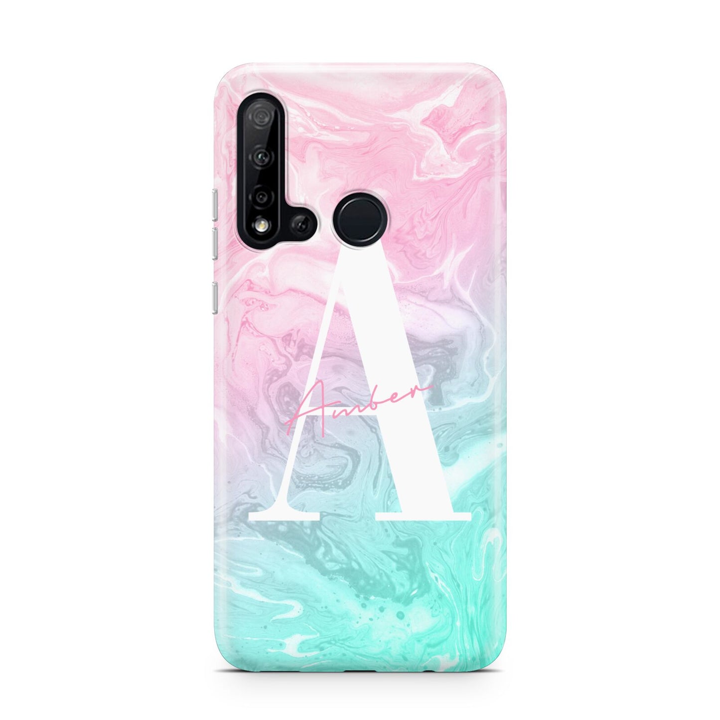 Monogrammed Pink Turquoise Pastel Marble Huawei P20 Lite 5G Phone Case