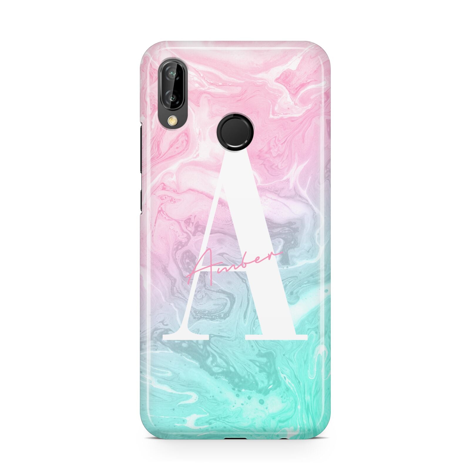 Monogrammed Pink Turquoise Pastel Marble Huawei P20 Lite Phone Case