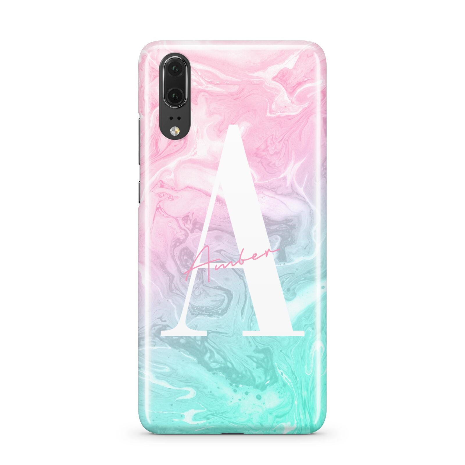 Monogrammed Pink Turquoise Pastel Marble Huawei P20 Phone Case