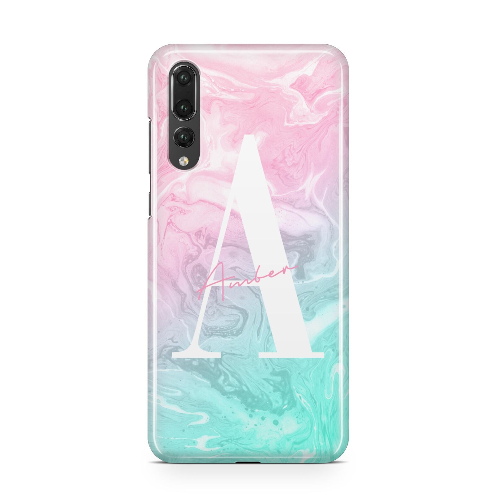 Monogrammed Pink Turquoise Pastel Marble Huawei P20 Pro Phone Case