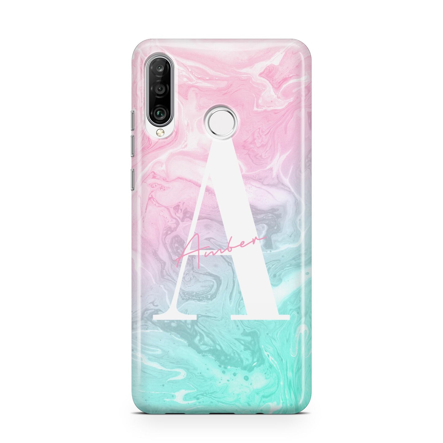 Monogrammed Pink Turquoise Pastel Marble Huawei P30 Lite Phone Case