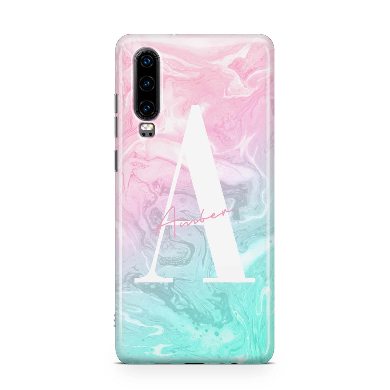 Monogrammed Pink Turquoise Pastel Marble Huawei P30 Phone Case