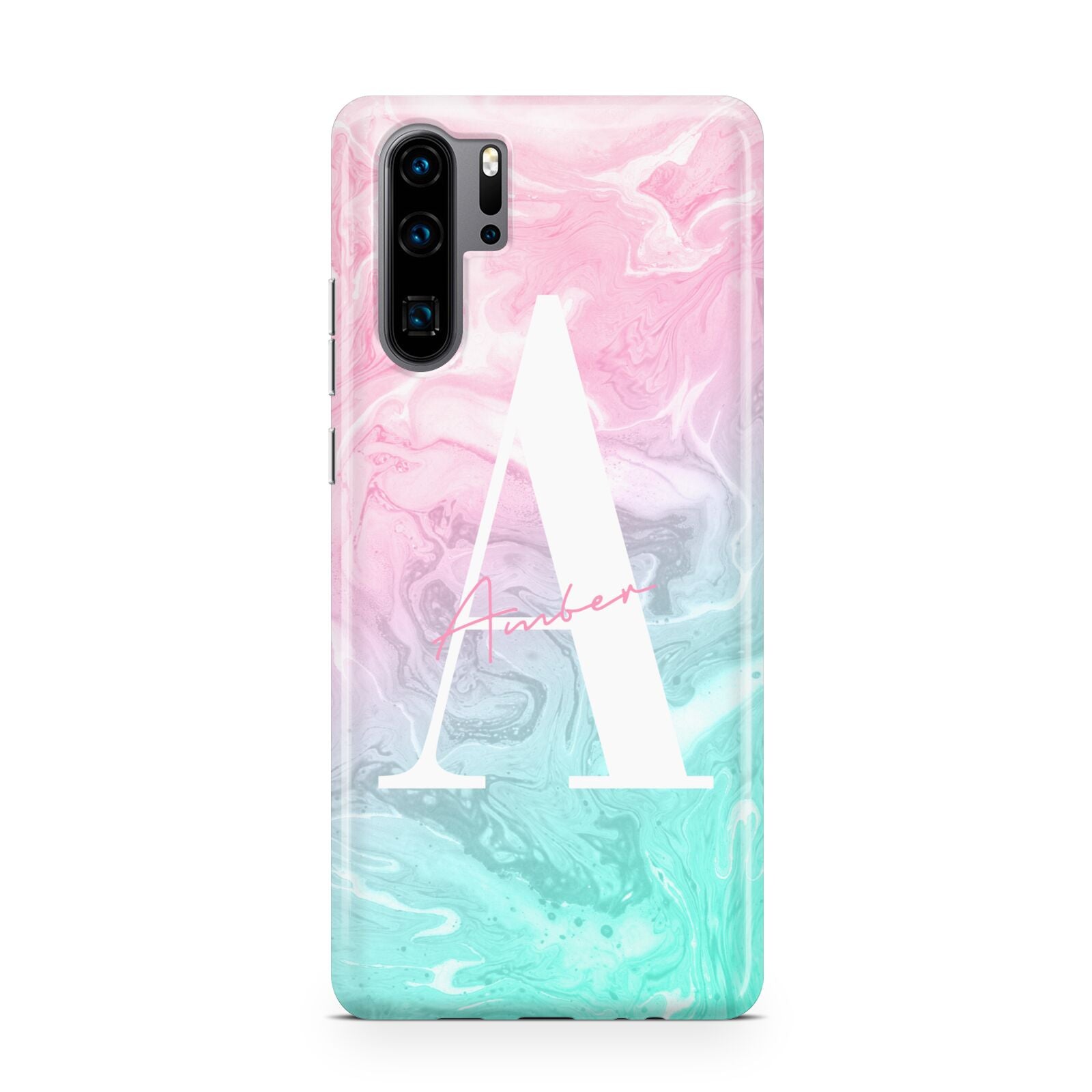 Monogrammed Pink Turquoise Pastel Marble Huawei P30 Pro Phone Case