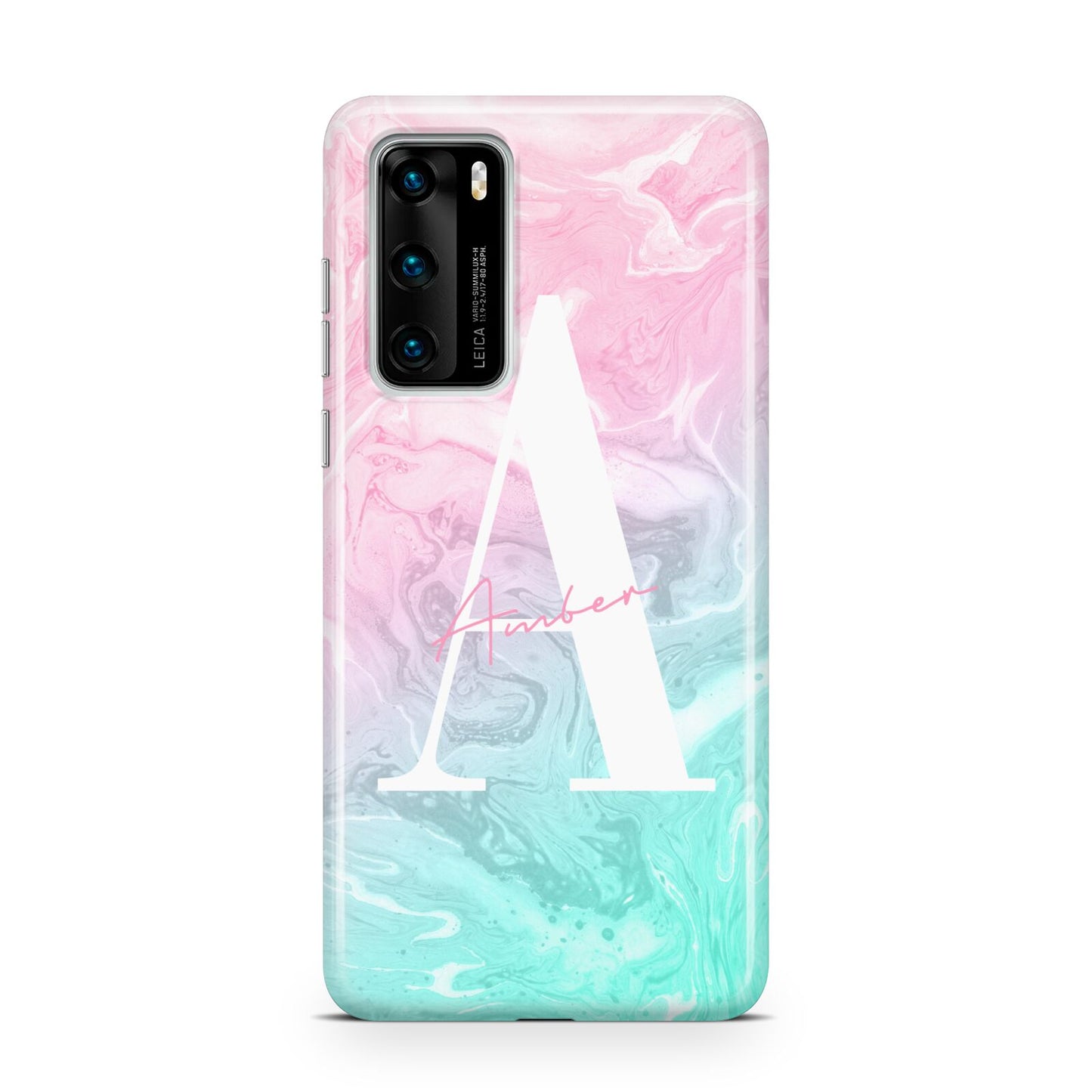 Monogrammed Pink Turquoise Pastel Marble Huawei P40 Phone Case