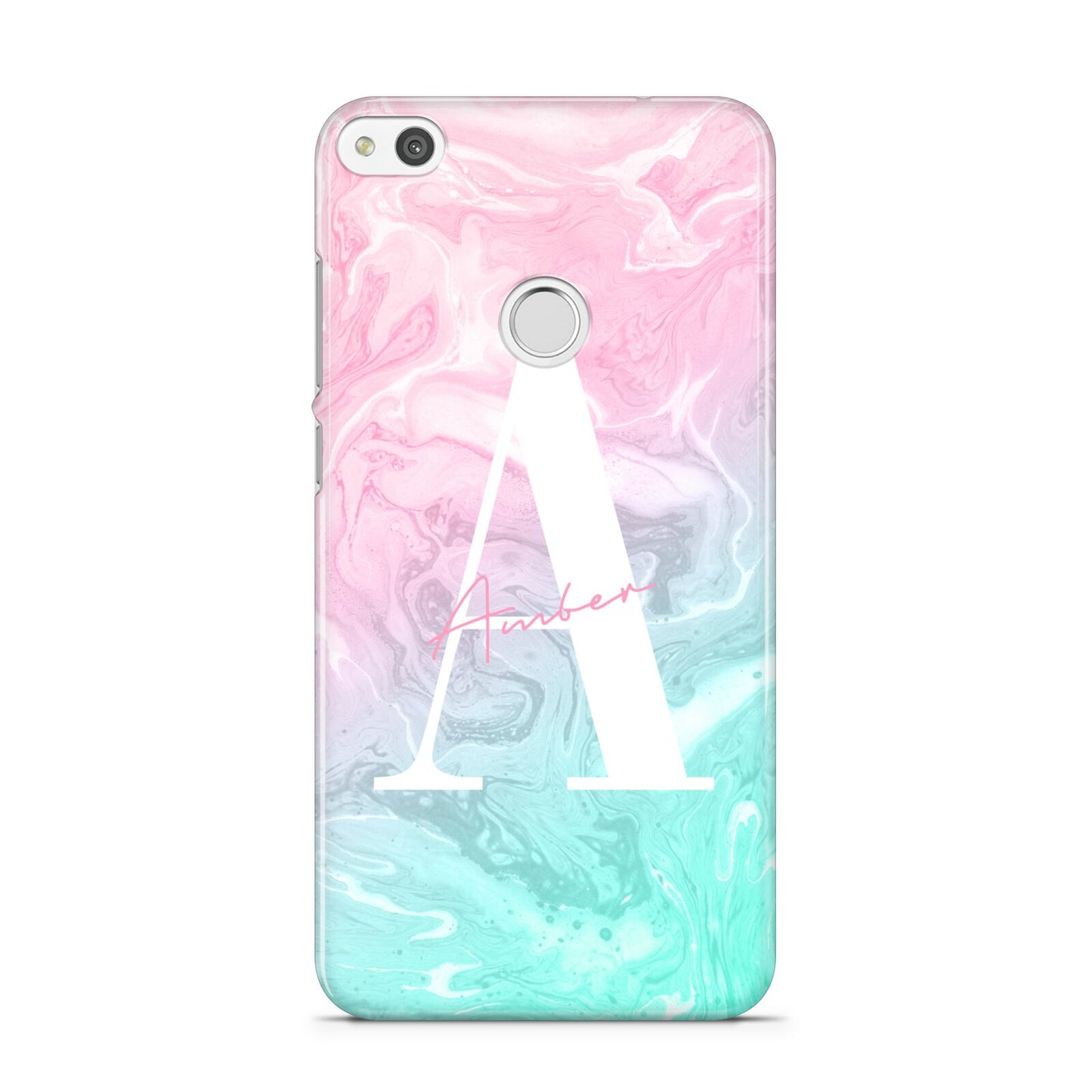 Monogrammed Pink Turquoise Pastel Marble Huawei P8 Lite Case