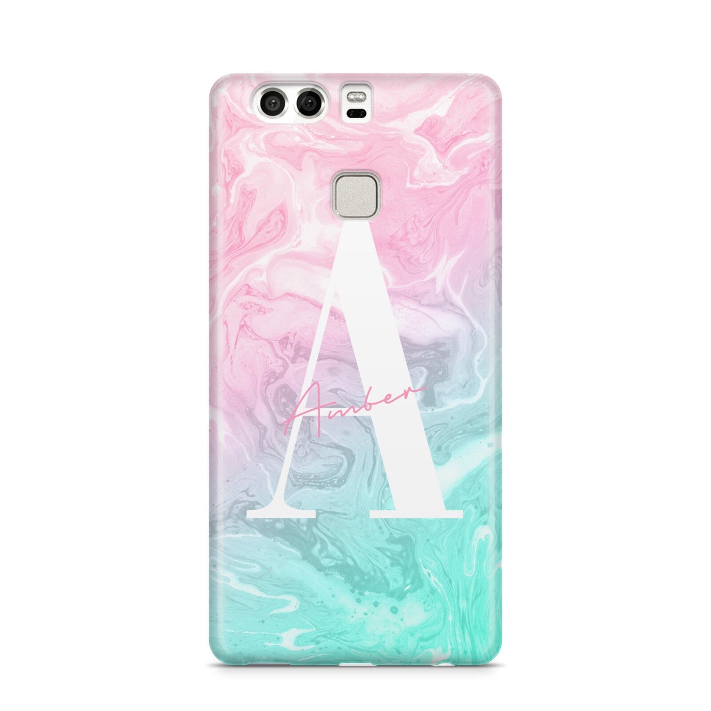 Monogrammed Pink Turquoise Pastel Marble Huawei P9 Case