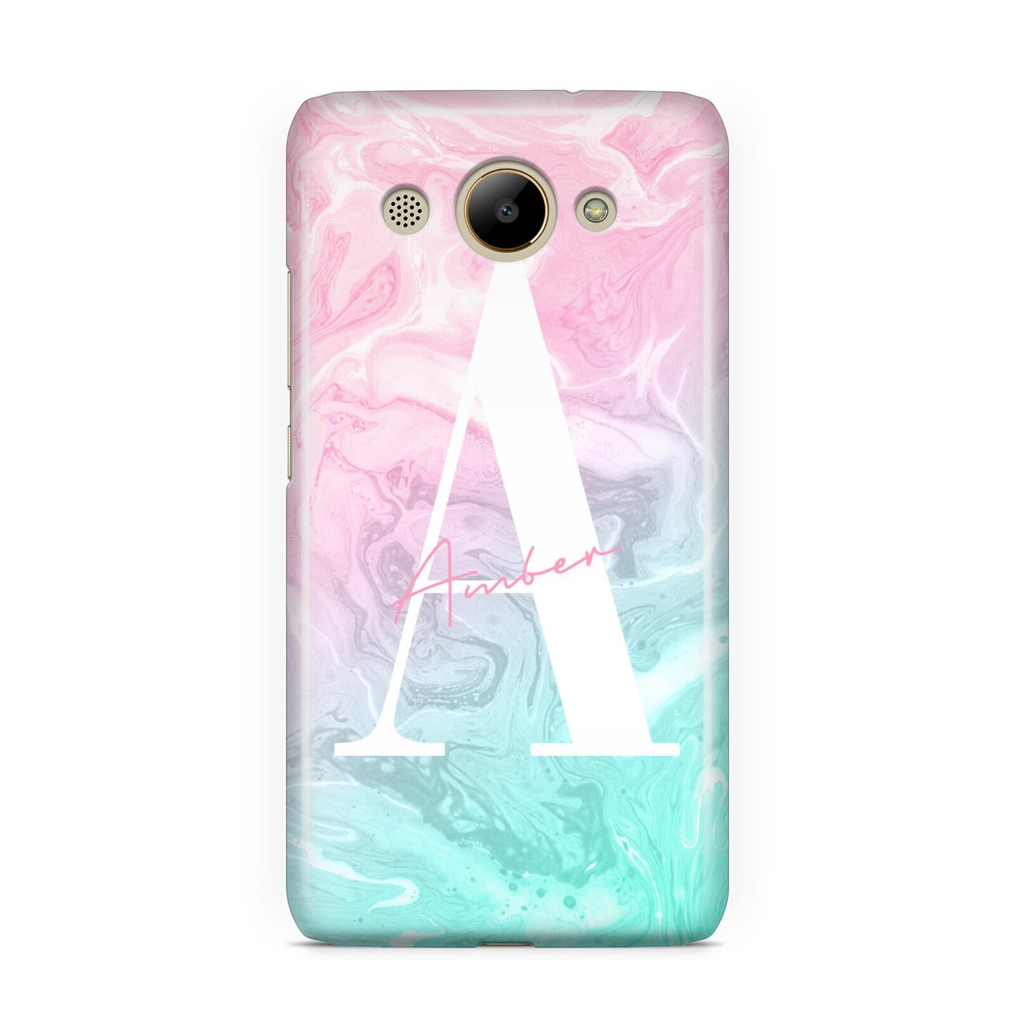 Monogrammed Pink Turquoise Pastel Marble Huawei Y3 2017