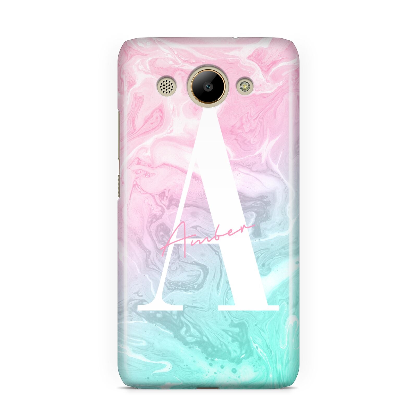 Monogrammed Pink Turquoise Pastel Marble Huawei Y3 2017