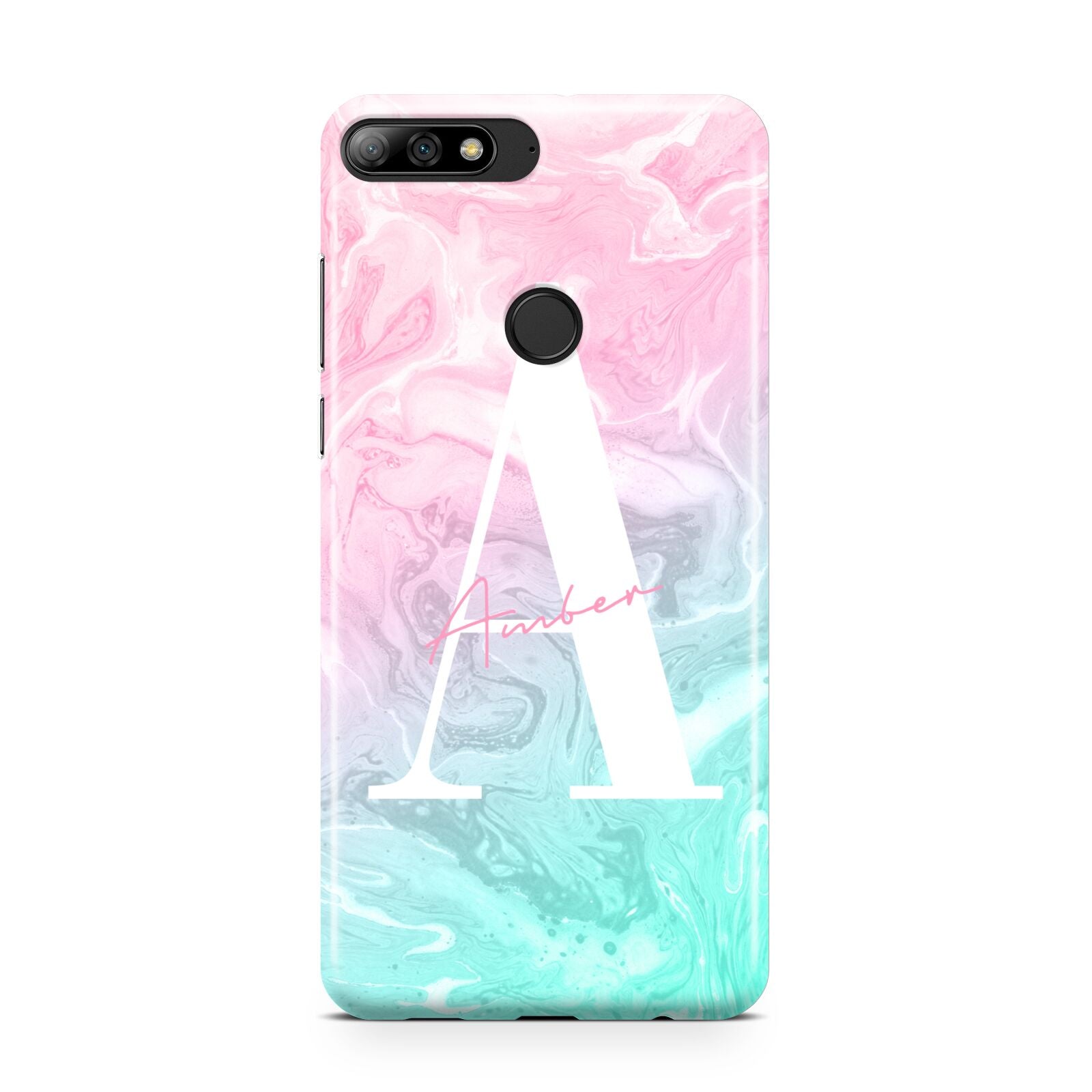 Monogrammed Pink Turquoise Pastel Marble Huawei Y7 2018