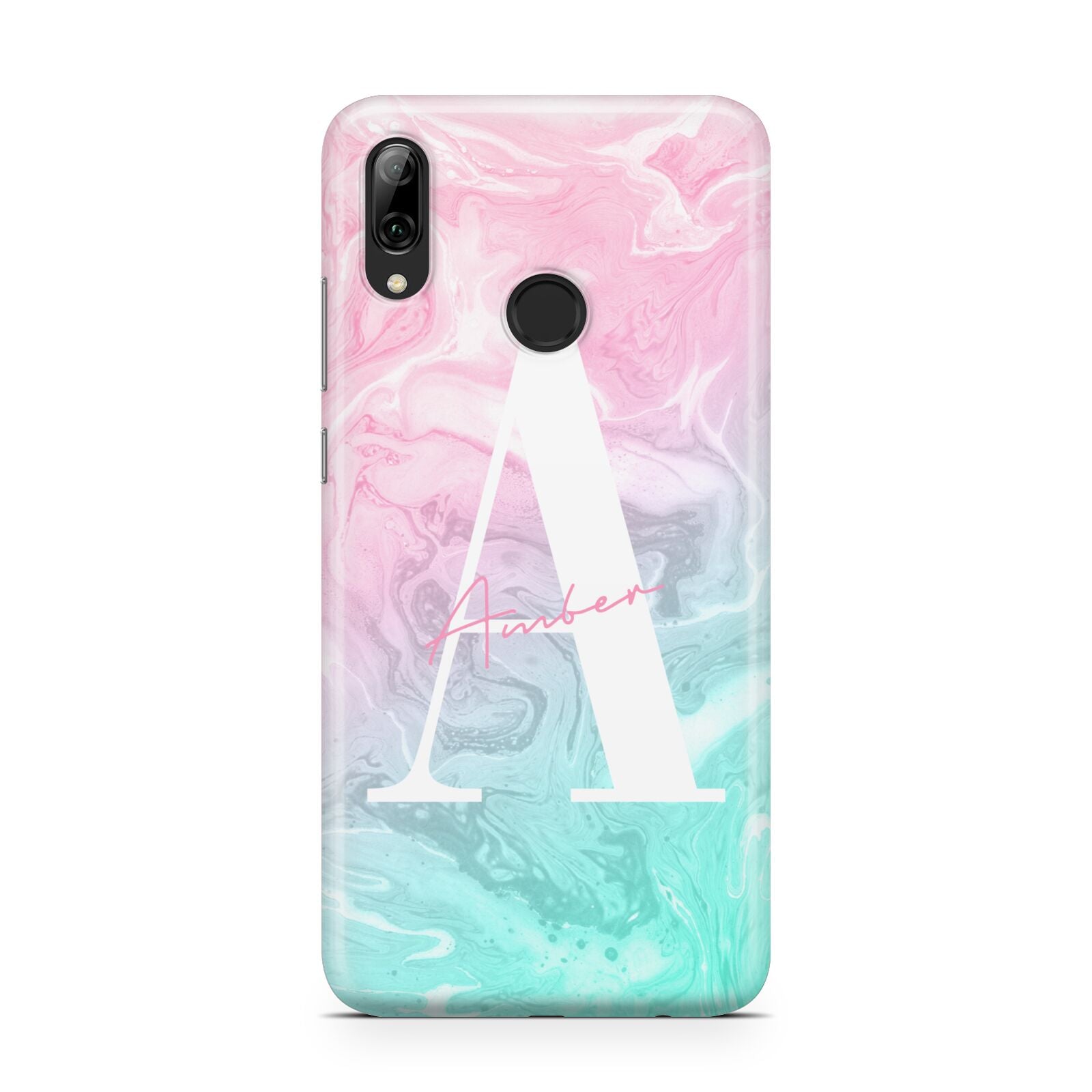 Monogrammed Pink Turquoise Pastel Marble Huawei Y7 2019