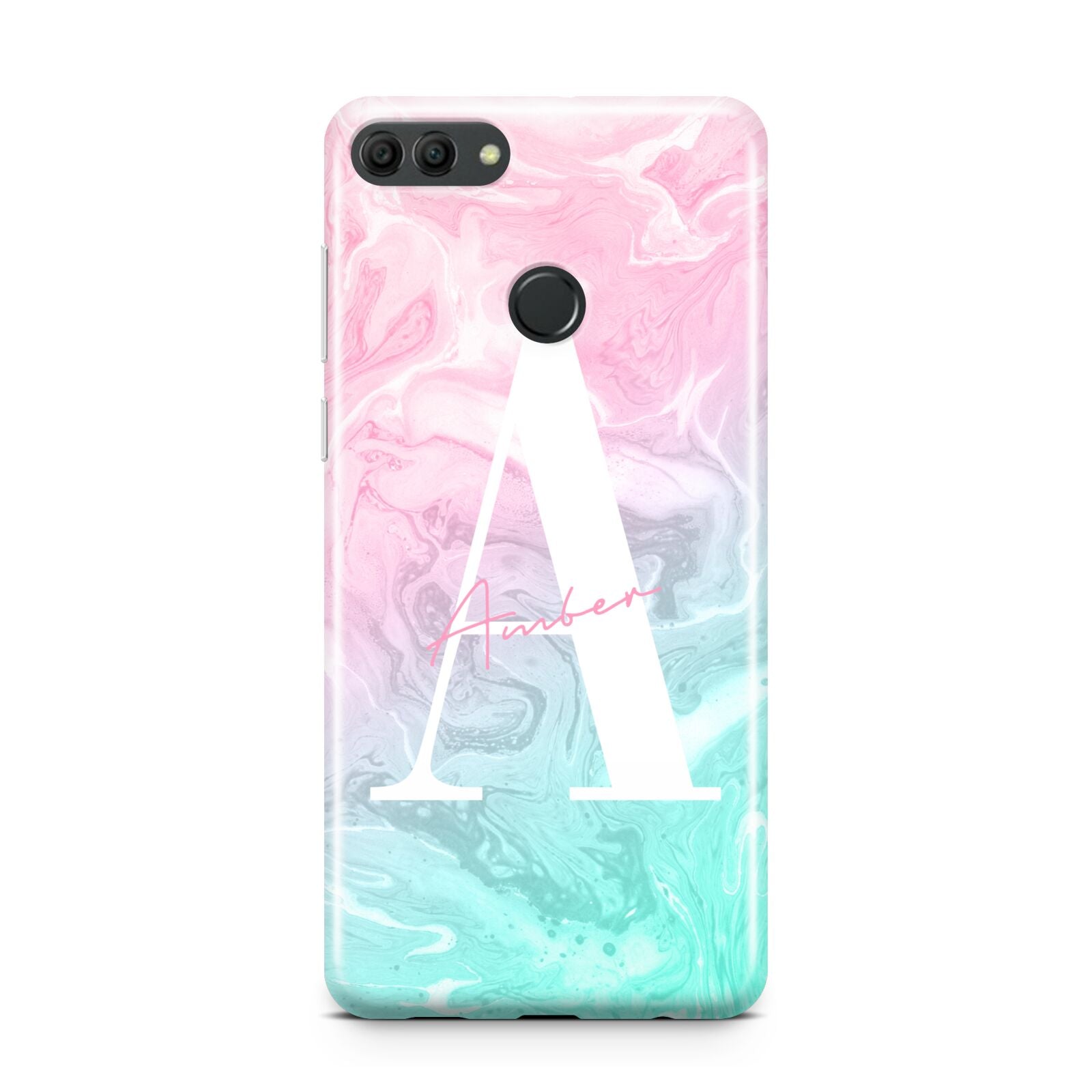 Monogrammed Pink Turquoise Pastel Marble Huawei Y9 2018