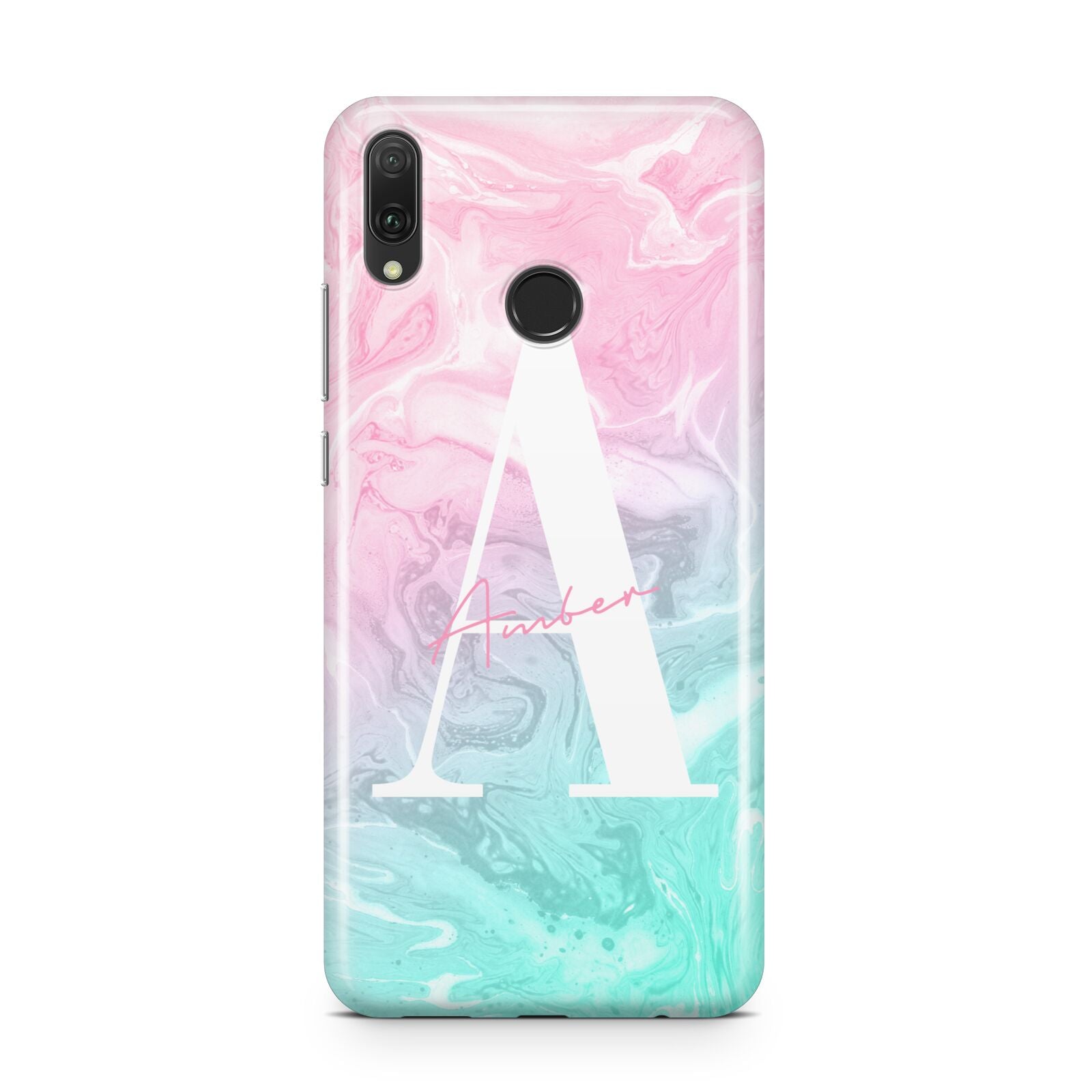 Monogrammed Pink Turquoise Pastel Marble Huawei Y9 2019