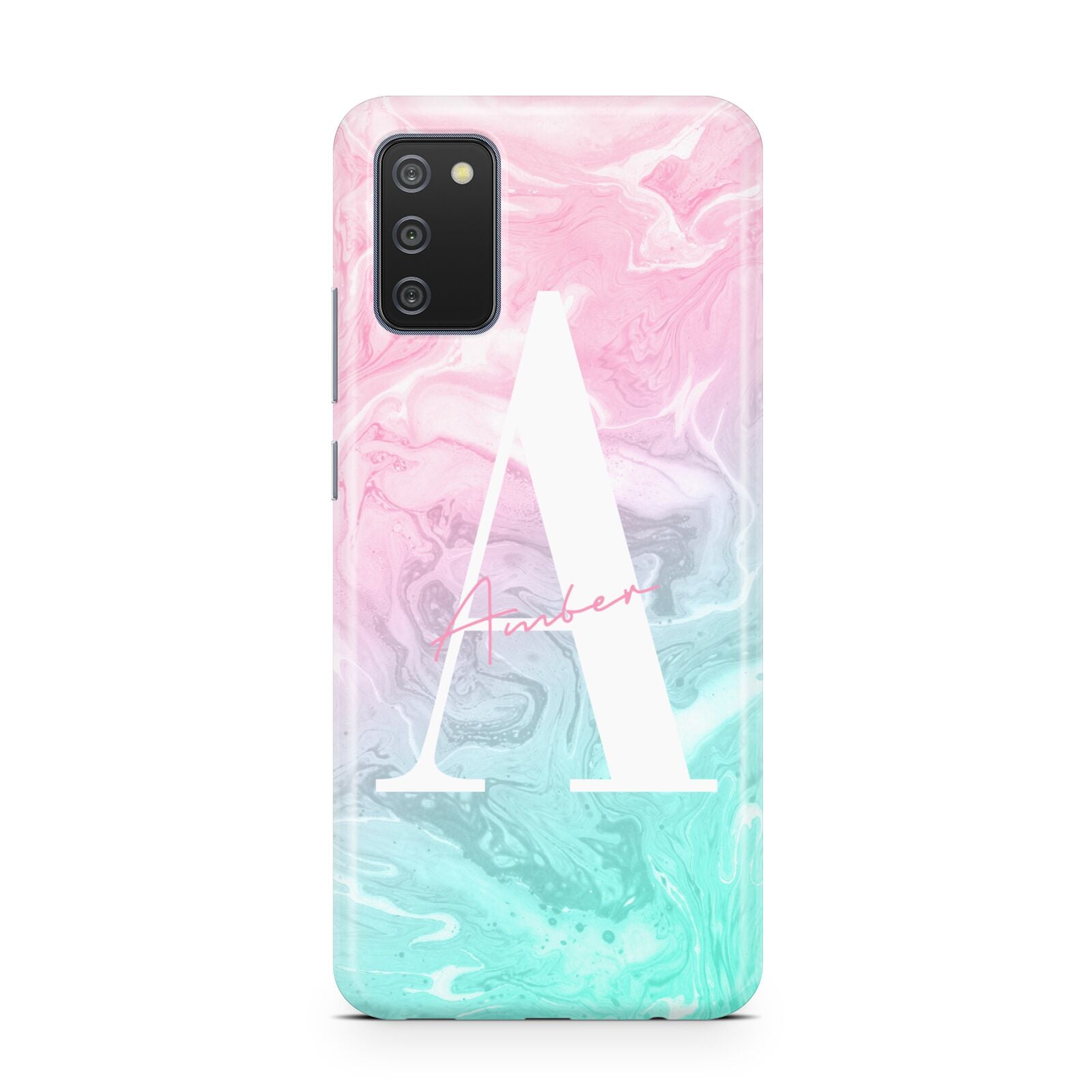 Monogrammed Pink Turquoise Pastel Marble Samsung A02s Case