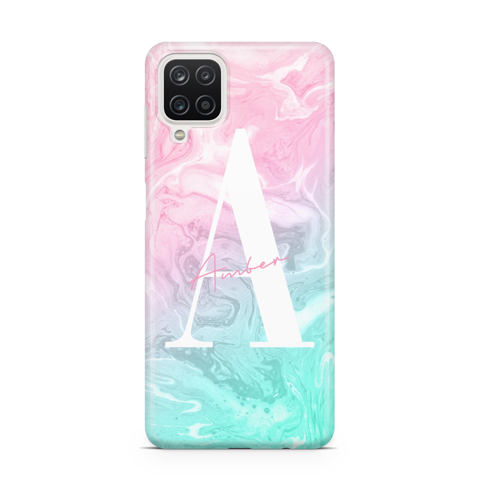 Monogrammed Pink Turquoise Pastel Marble Samsung A12 Case