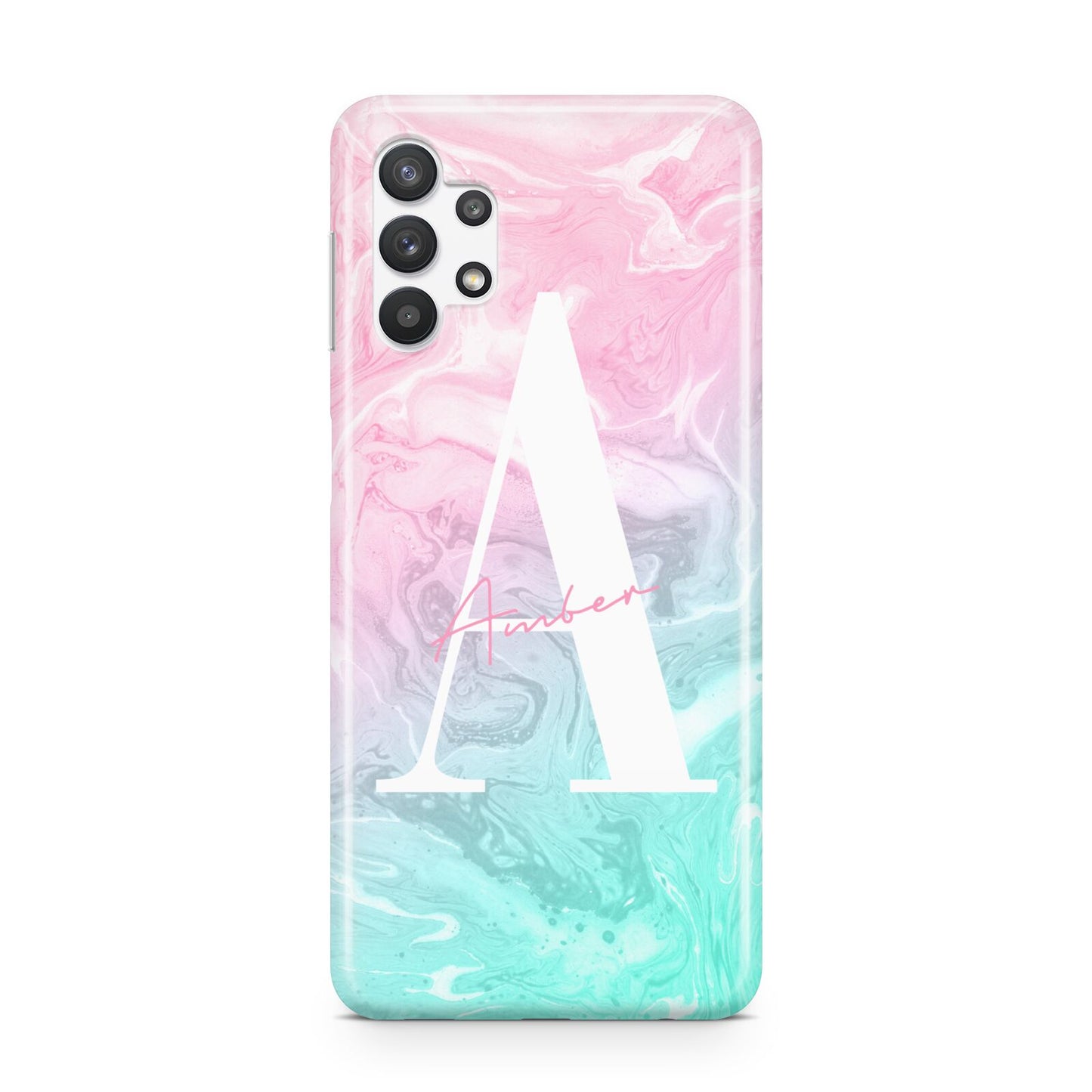 Monogrammed Pink Turquoise Pastel Marble Samsung A32 5G Case