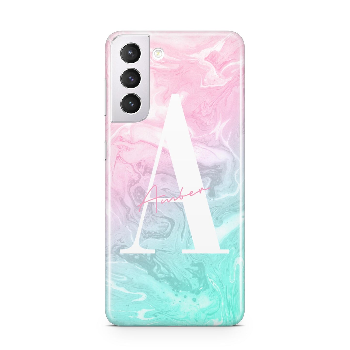 Monogrammed Pink Turquoise Pastel Marble Samsung S21 Case