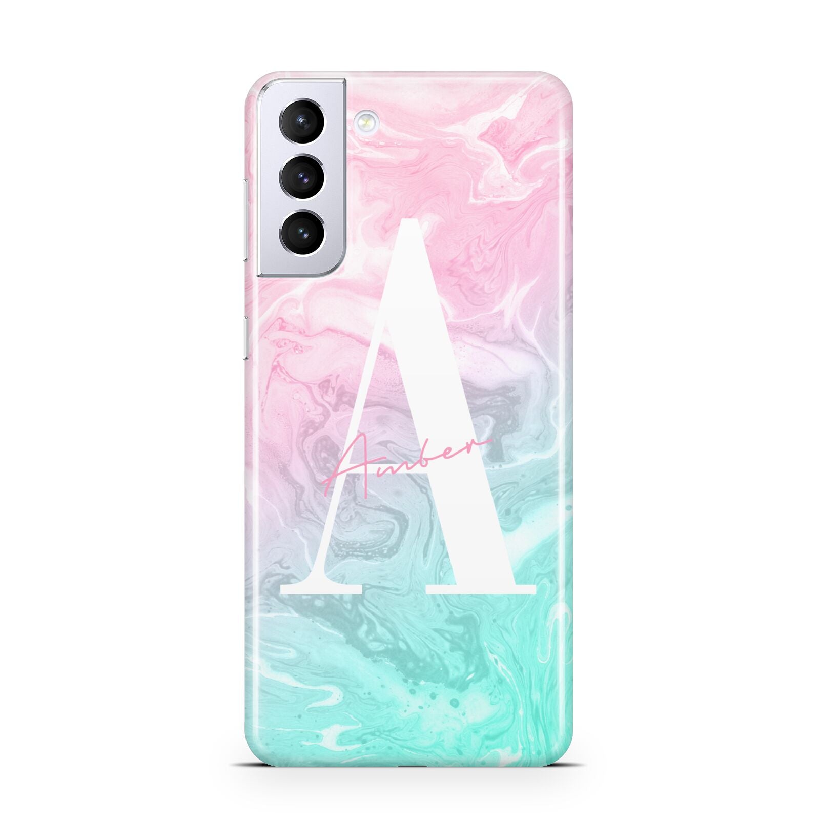 Monogrammed Pink Turquoise Pastel Marble Samsung S21 Plus Case