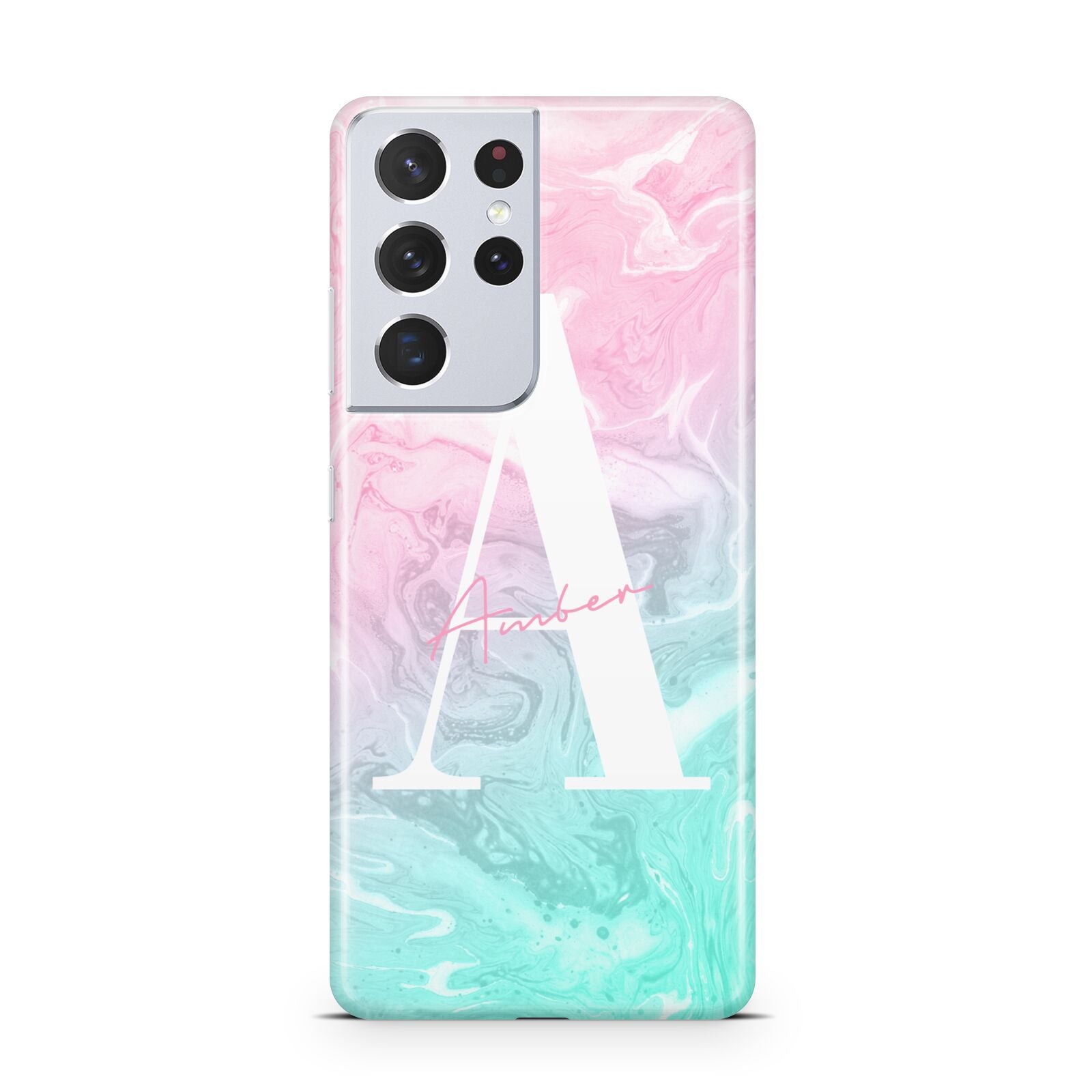 Monogrammed Pink Turquoise Pastel Marble Samsung S21 Ultra Case