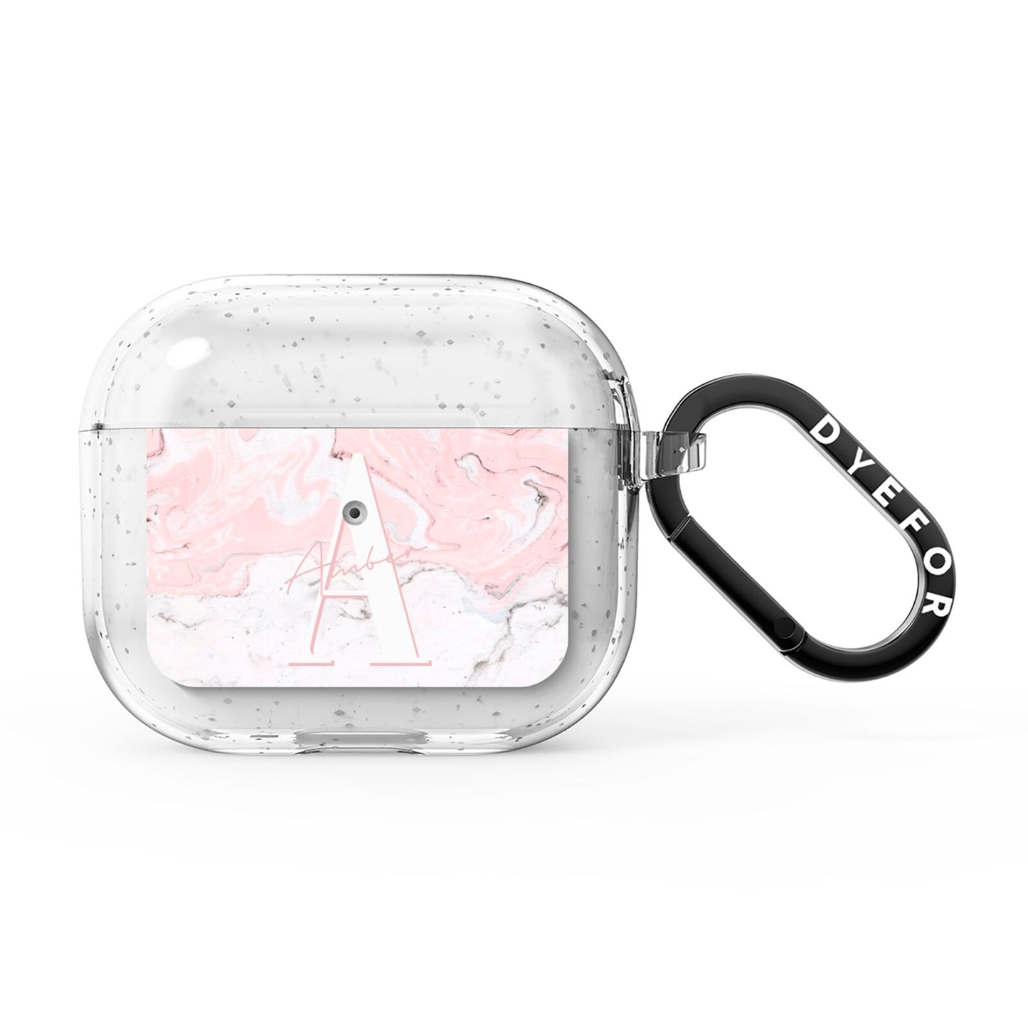 Monogrammed Pink White Ink Marble AirPods Glitter Case 3rd Gen