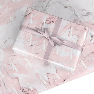 Monogrammed Pink White Ink Marble Wrapping Paper