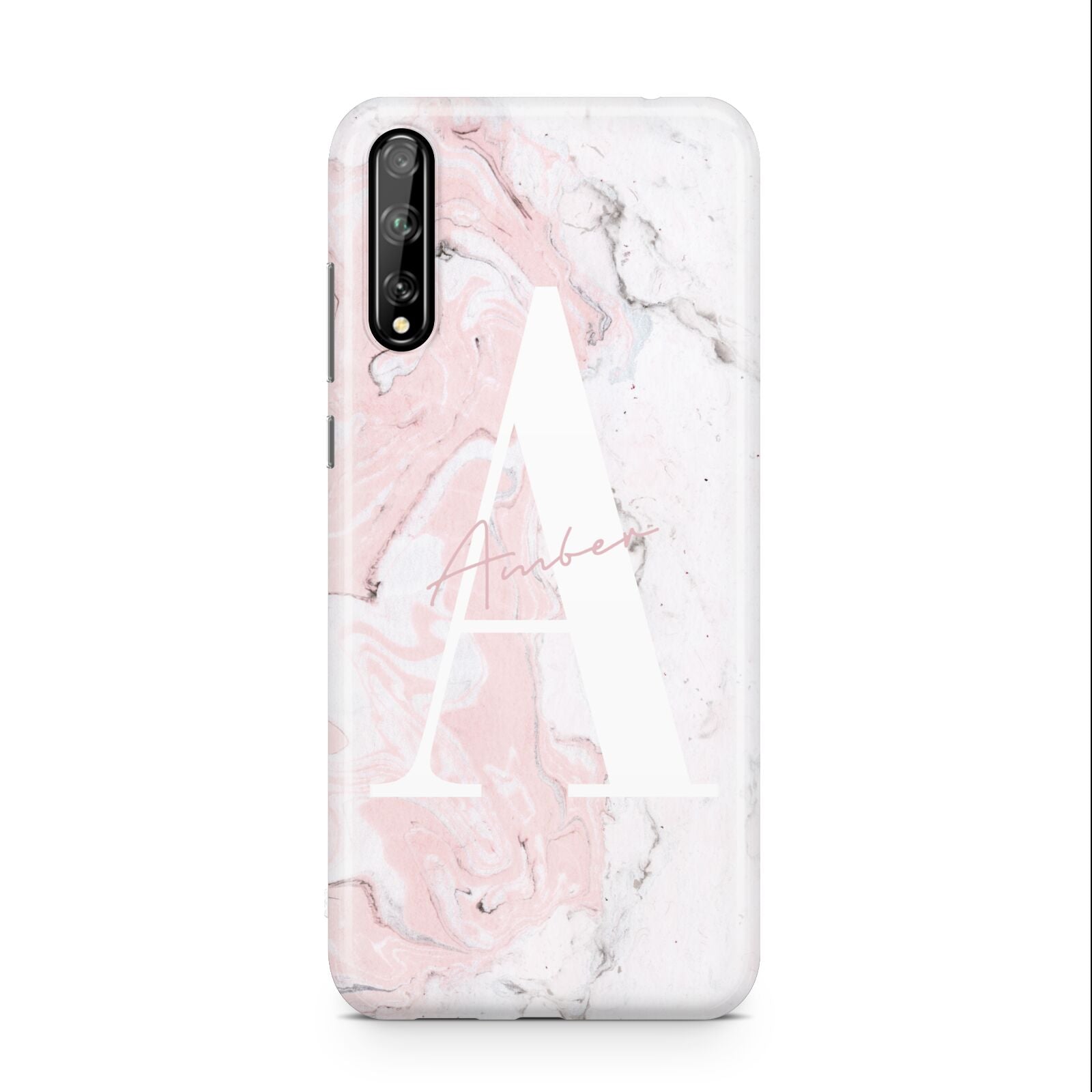 Monogrammed Pink White Ink Marble Huawei Enjoy 10s Phone Case