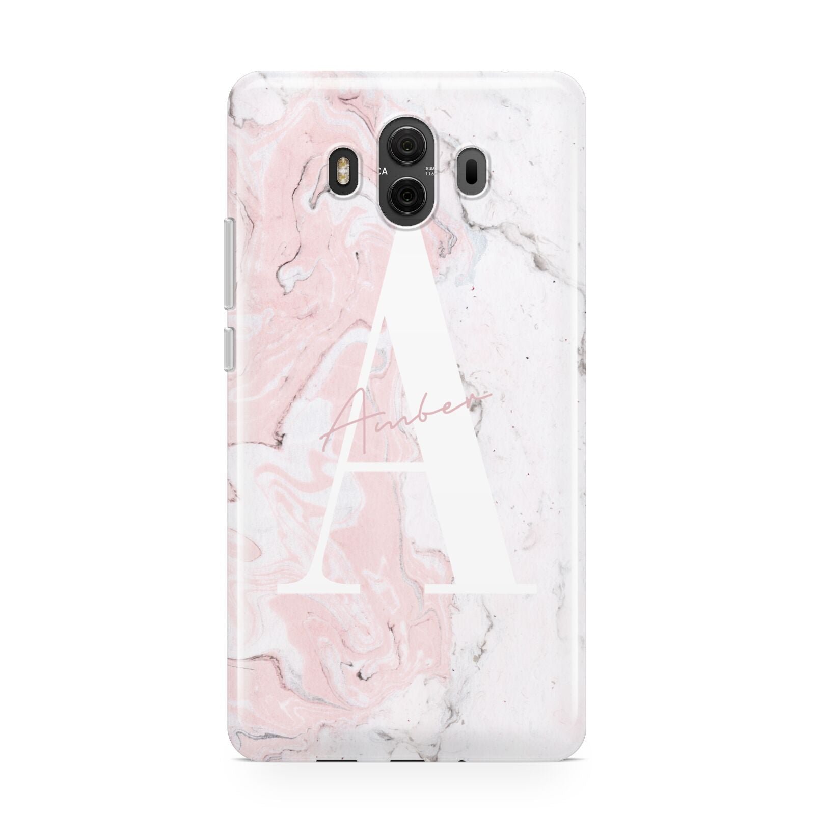 Monogrammed Pink White Ink Marble Huawei Mate 10 Protective Phone Case