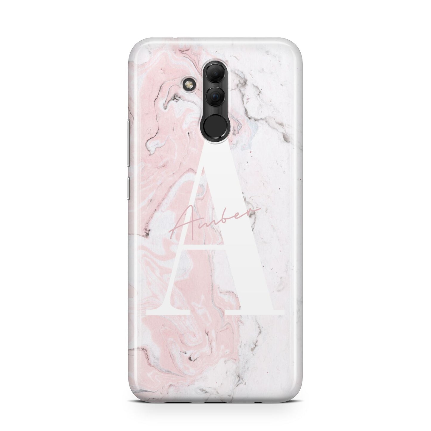 Monogrammed Pink White Ink Marble Huawei Mate 20 Lite