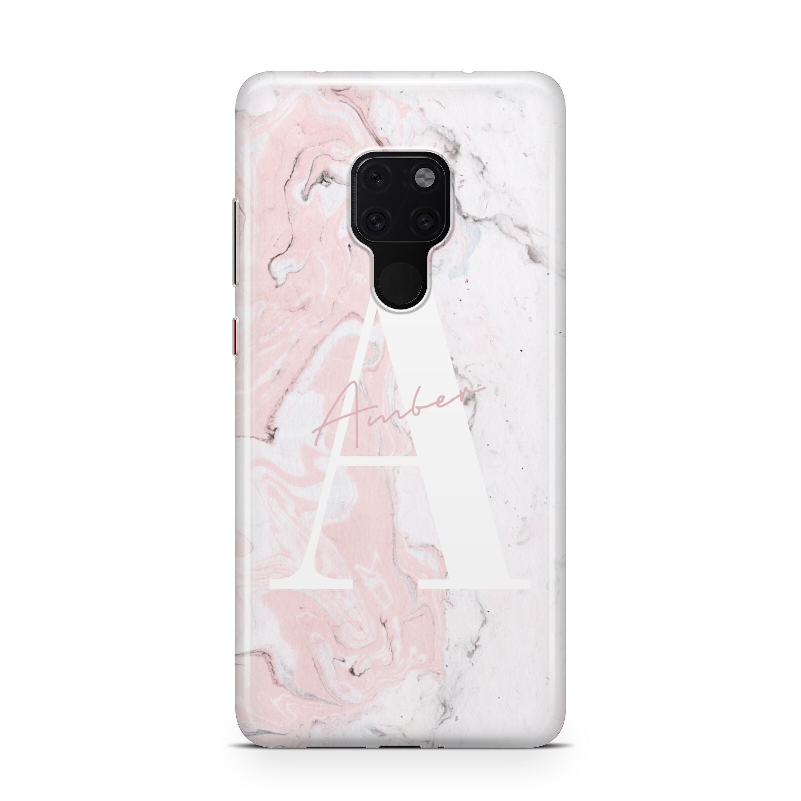 Monogrammed Pink White Ink Marble Huawei Mate 20 Phone Case