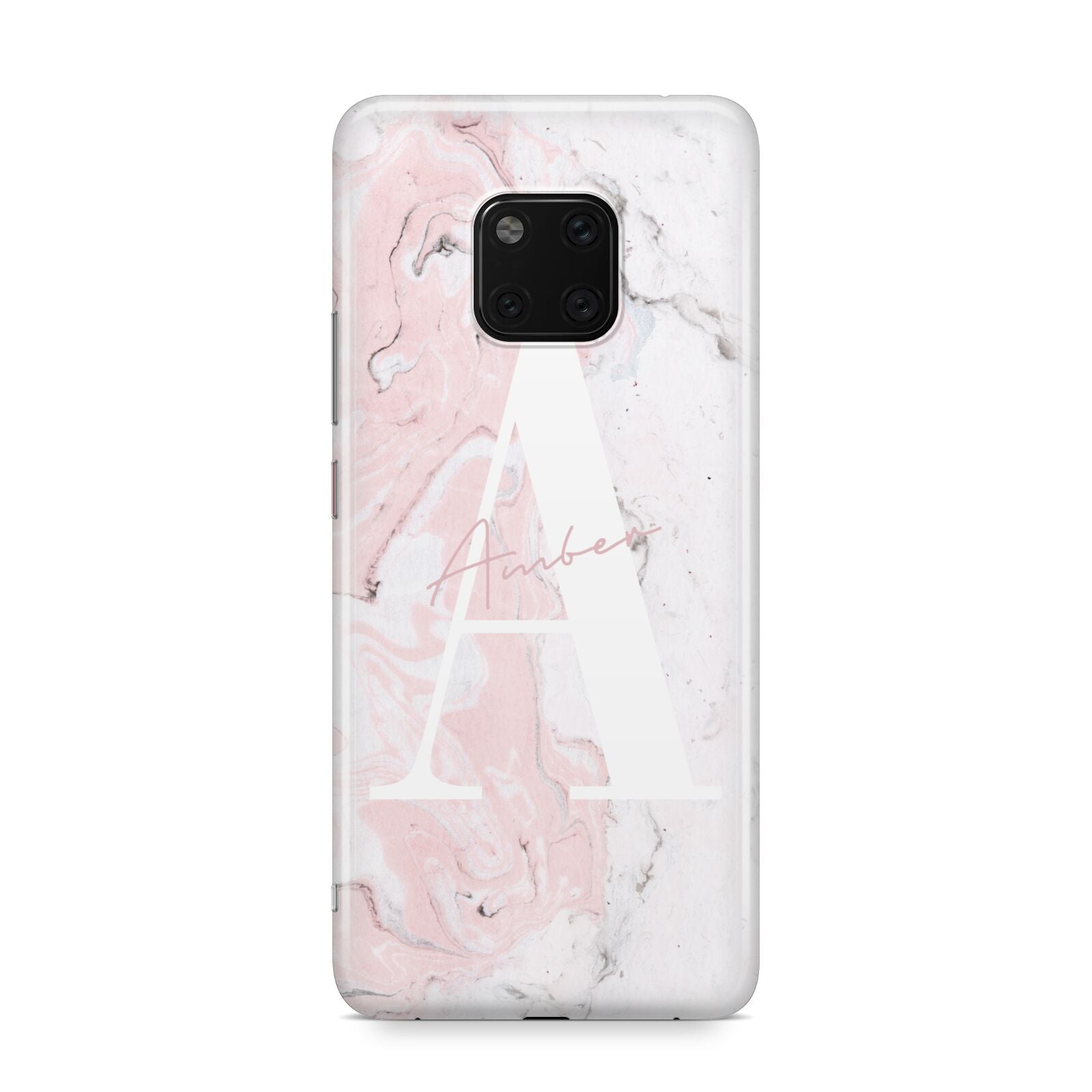 Monogrammed Pink White Ink Marble Huawei Mate 20 Pro Phone Case