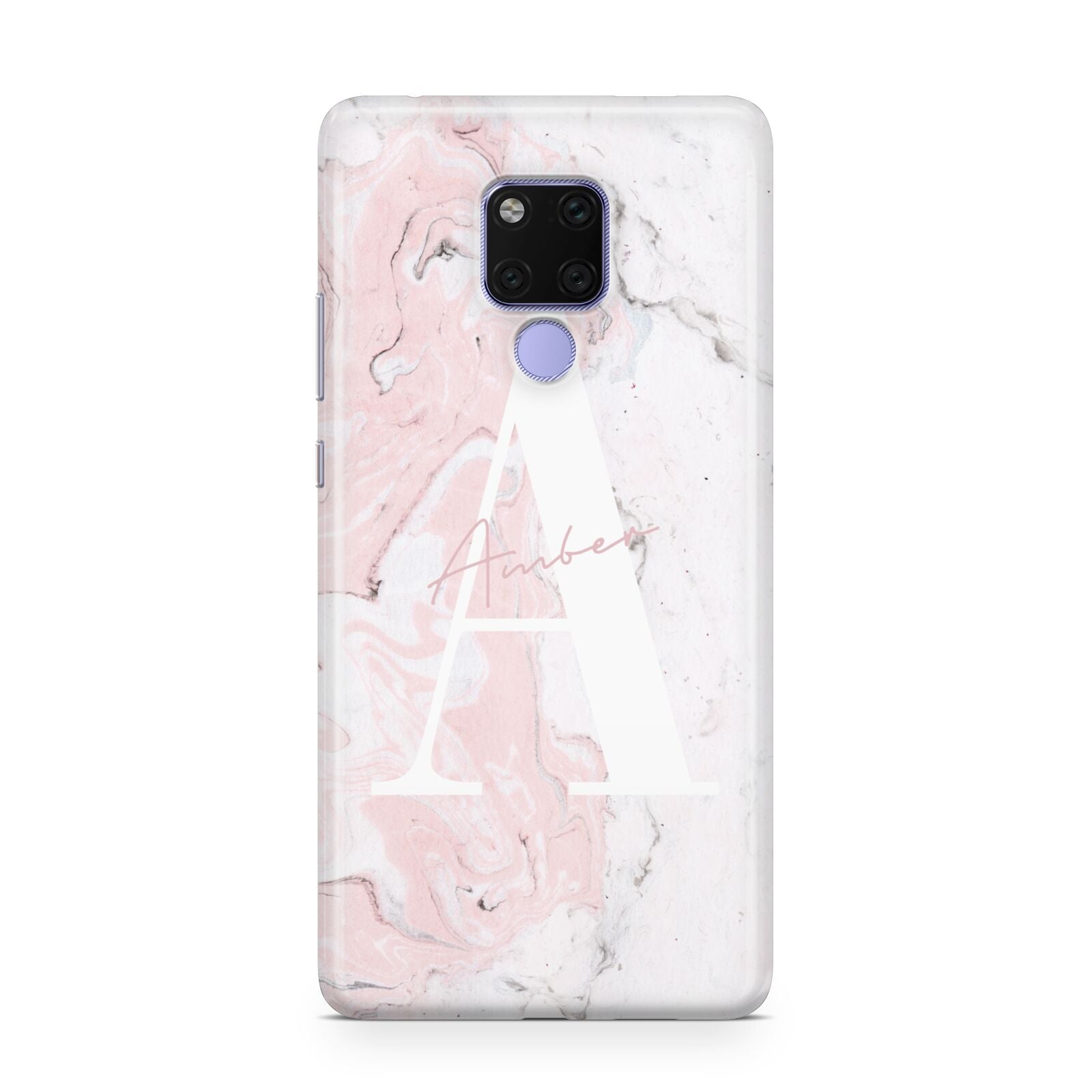 Monogrammed Pink White Ink Marble Huawei Mate 20X Phone Case