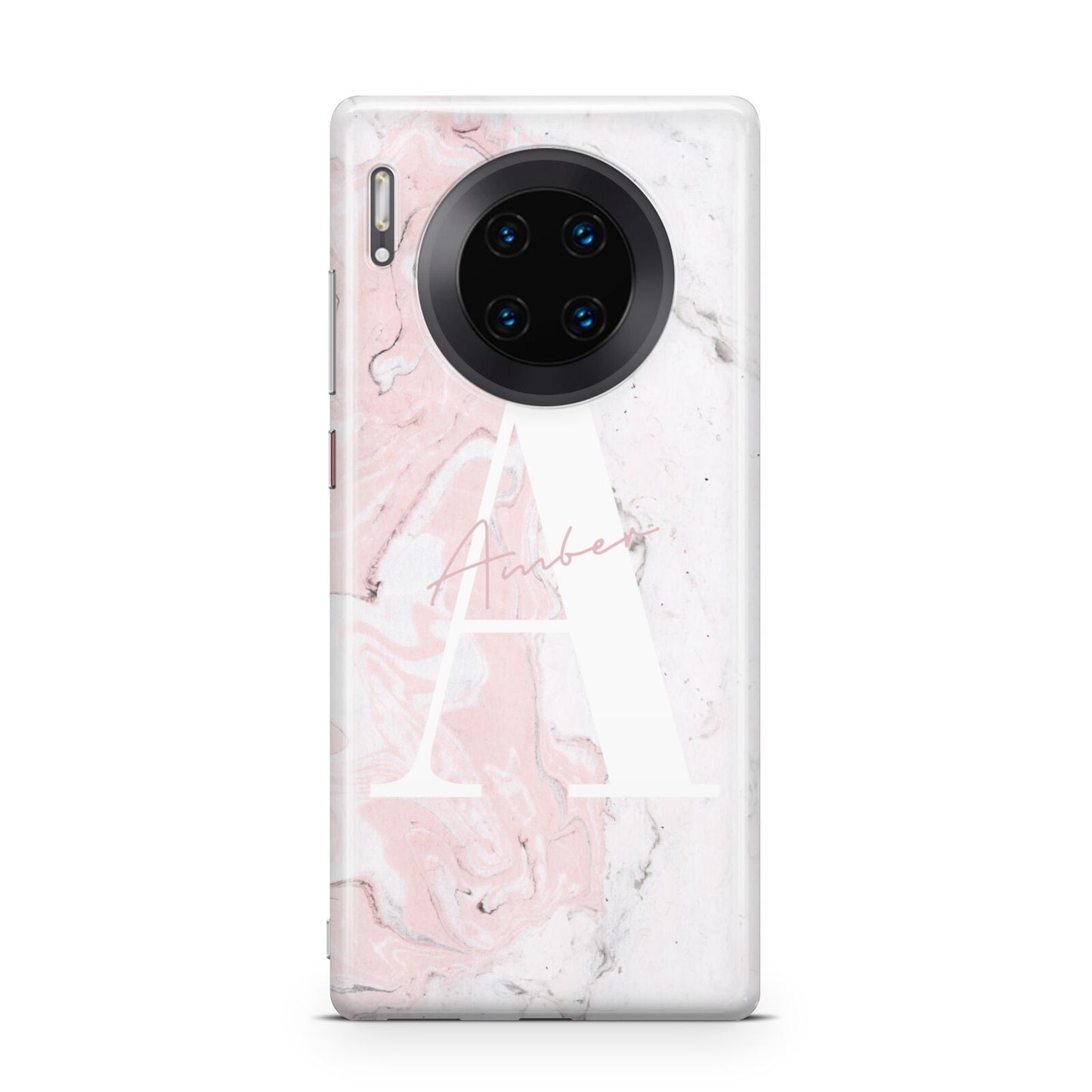 Monogrammed Pink White Ink Marble Huawei Mate 30 Pro Phone Case