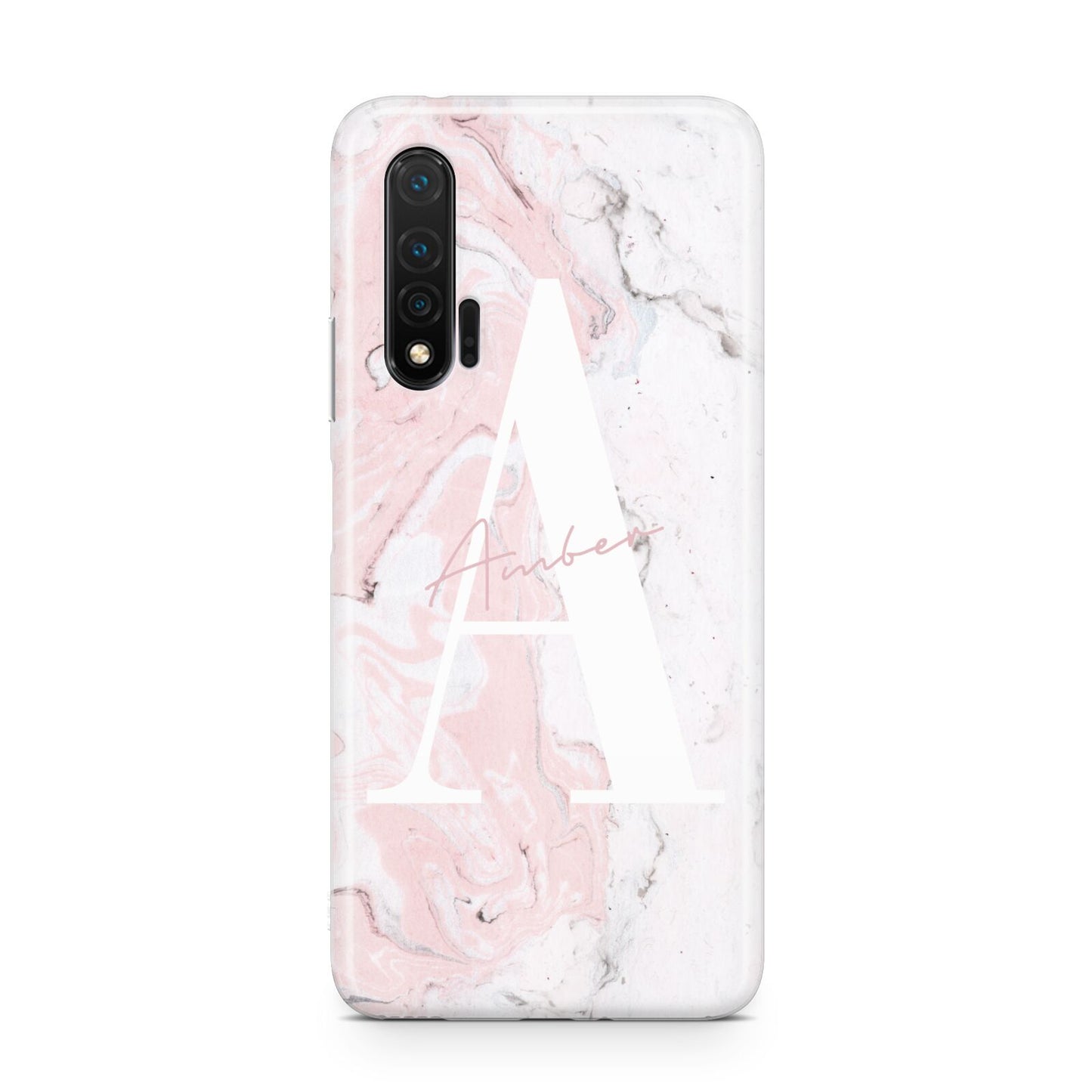 Monogrammed Pink White Ink Marble Huawei Nova 6 Phone Case