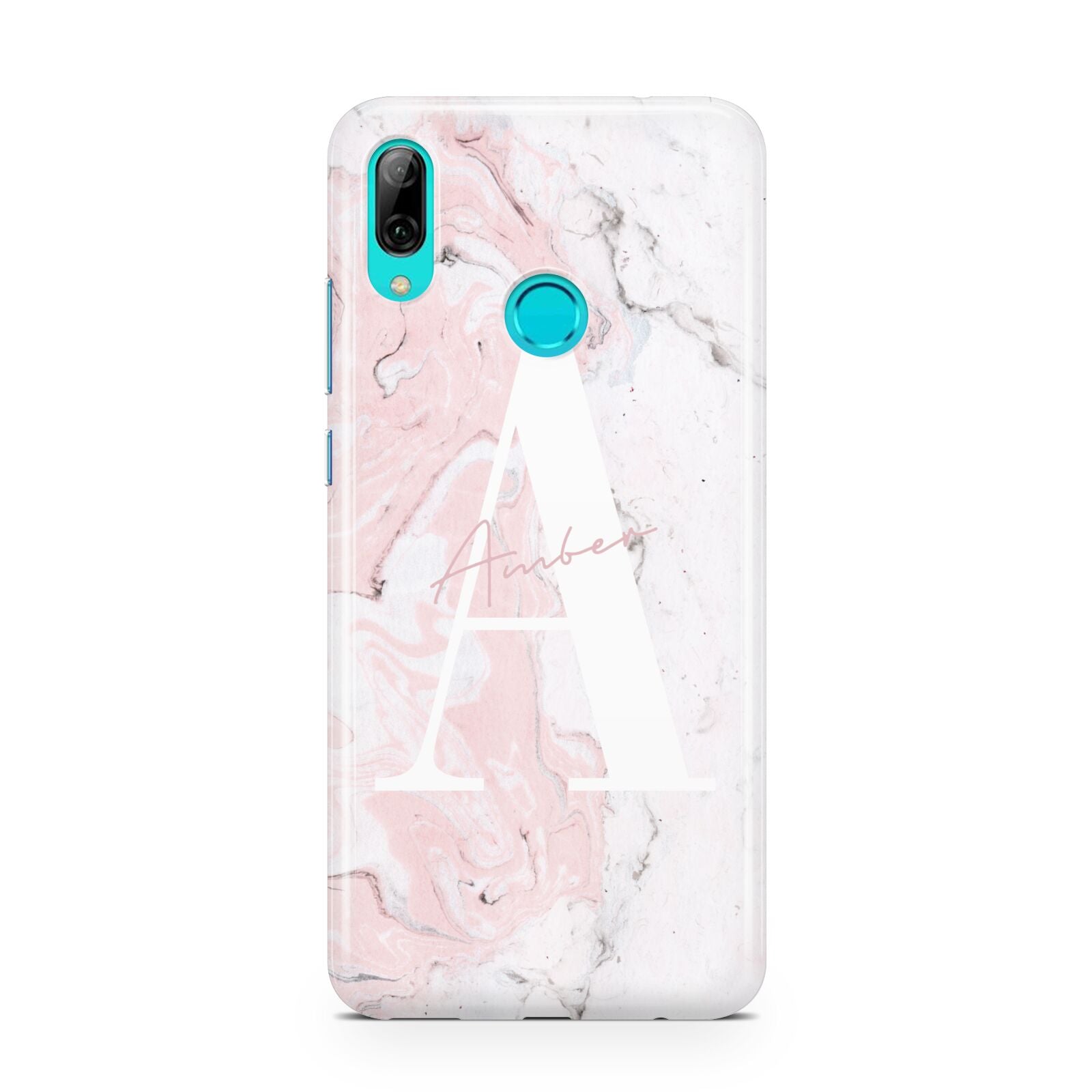 Monogrammed Pink White Ink Marble Huawei P Smart 2019 Case