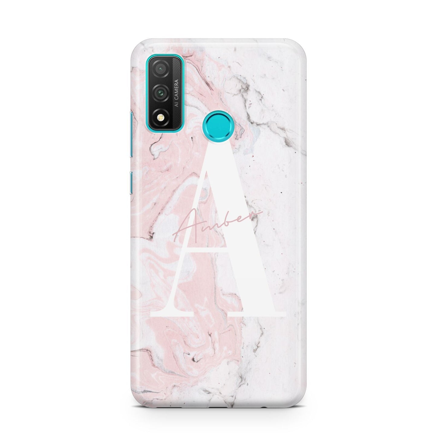 Monogrammed Pink White Ink Marble Huawei P Smart 2020