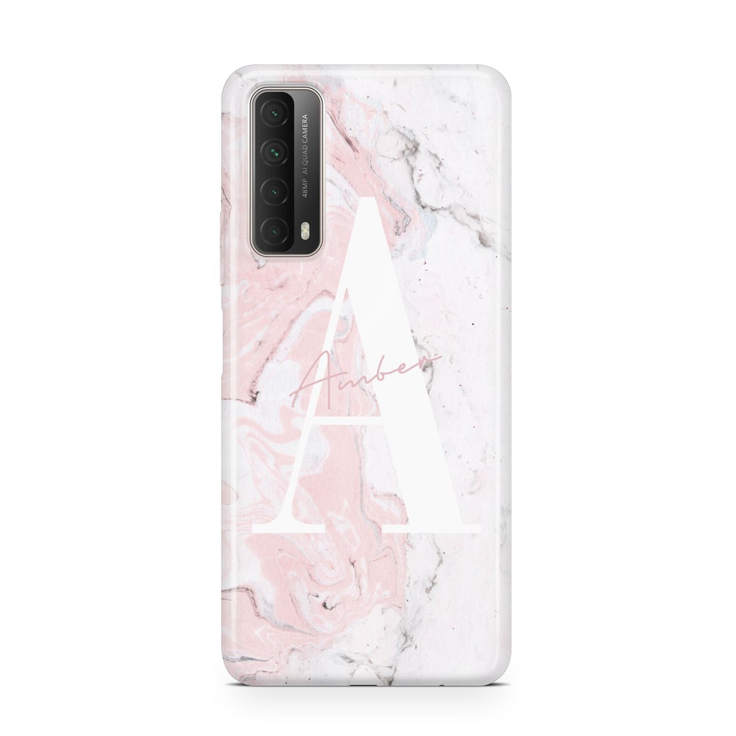 Monogrammed Pink White Ink Marble Huawei P Smart 2021