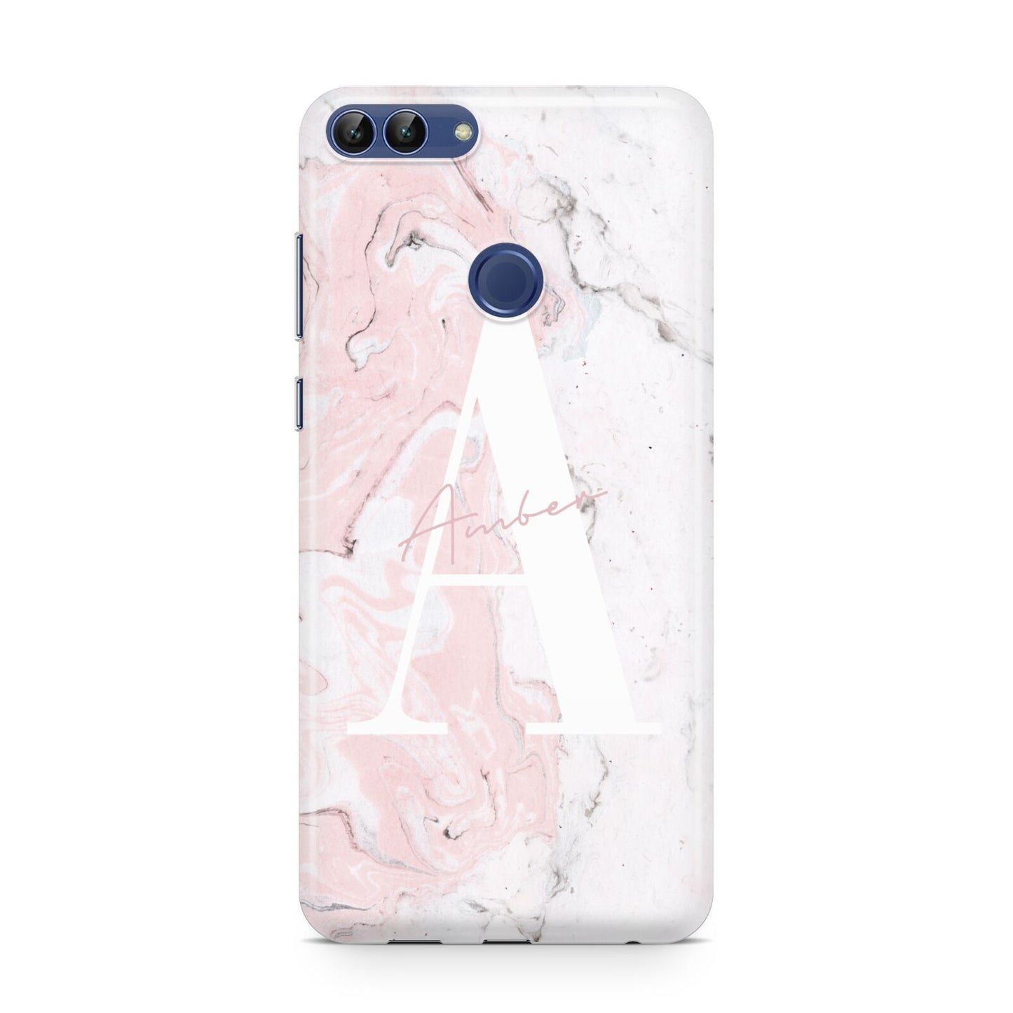 Monogrammed Pink White Ink Marble Huawei P Smart Case