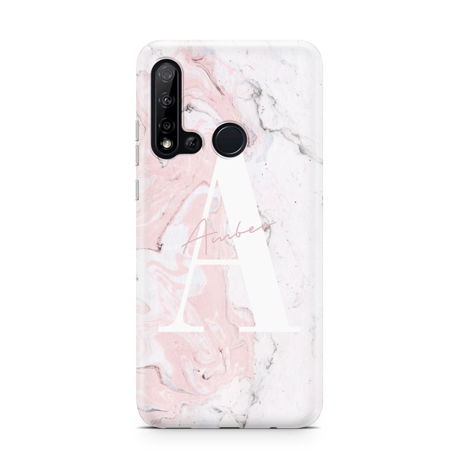 Monogrammed Pink White Ink Marble Huawei P20 Lite 5G Phone Case