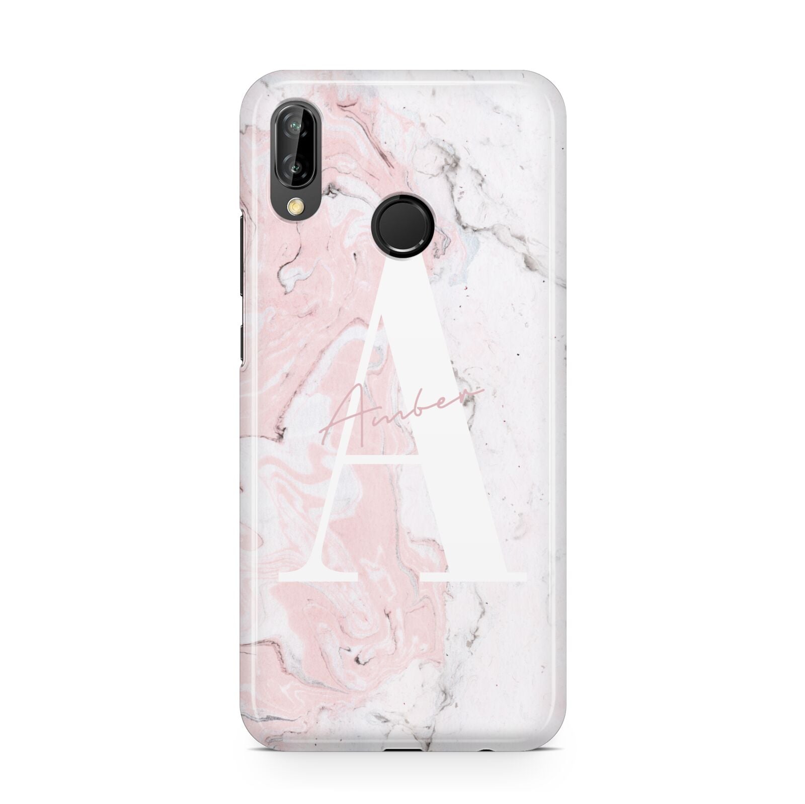 Monogrammed Pink White Ink Marble Huawei P20 Lite Phone Case