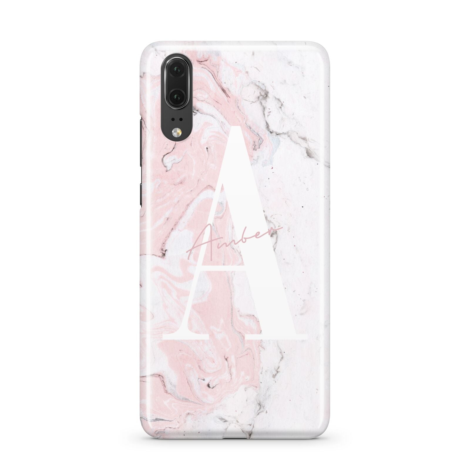 Monogrammed Pink White Ink Marble Huawei P20 Phone Case