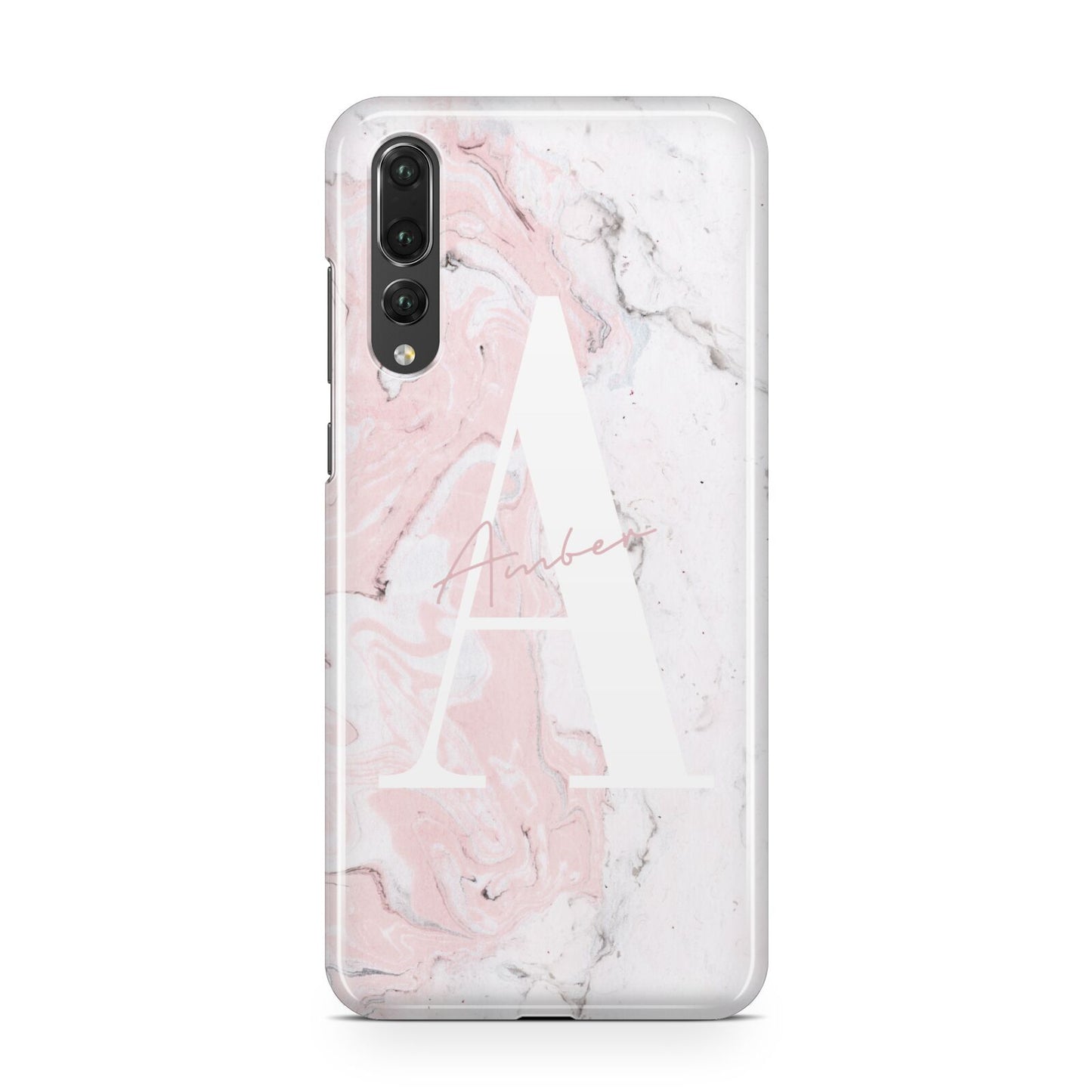 Monogrammed Pink White Ink Marble Huawei P20 Pro Phone Case