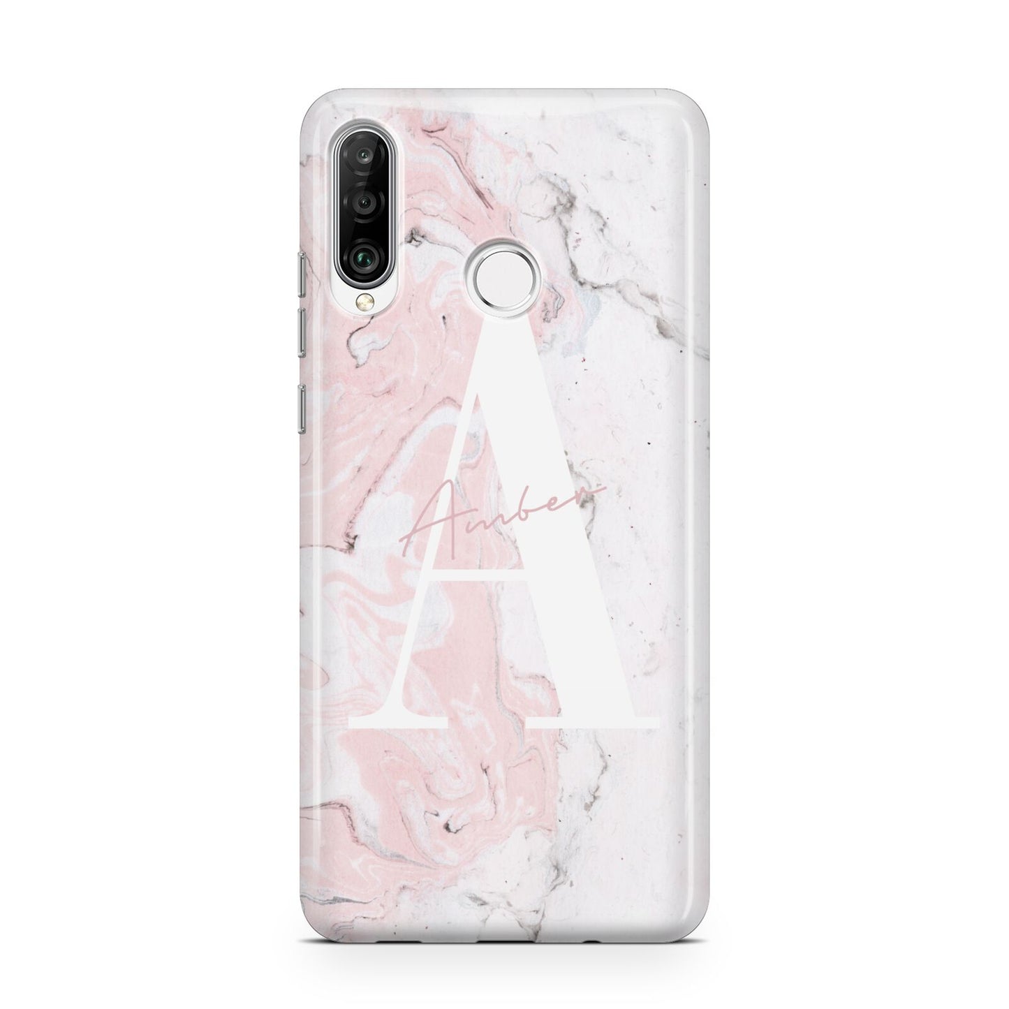 Monogrammed Pink White Ink Marble Huawei P30 Lite Phone Case