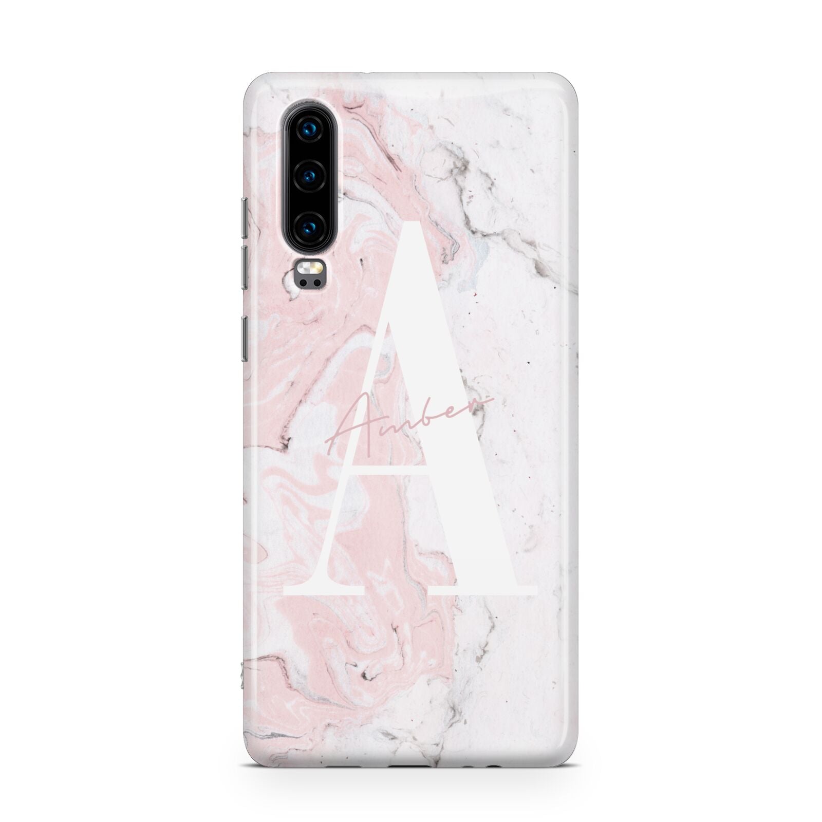 Monogrammed Pink White Ink Marble Huawei P30 Phone Case