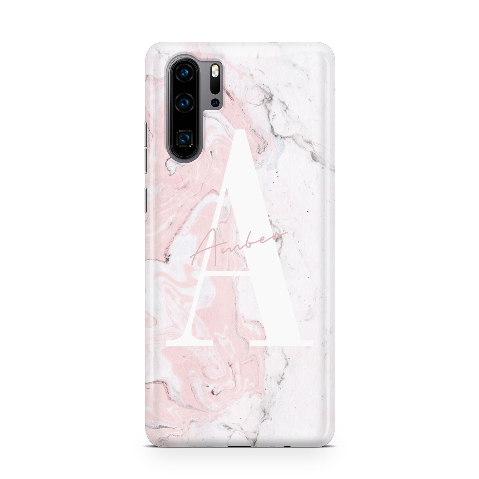 Monogrammed Pink White Ink Marble Huawei P30 Pro Phone Case