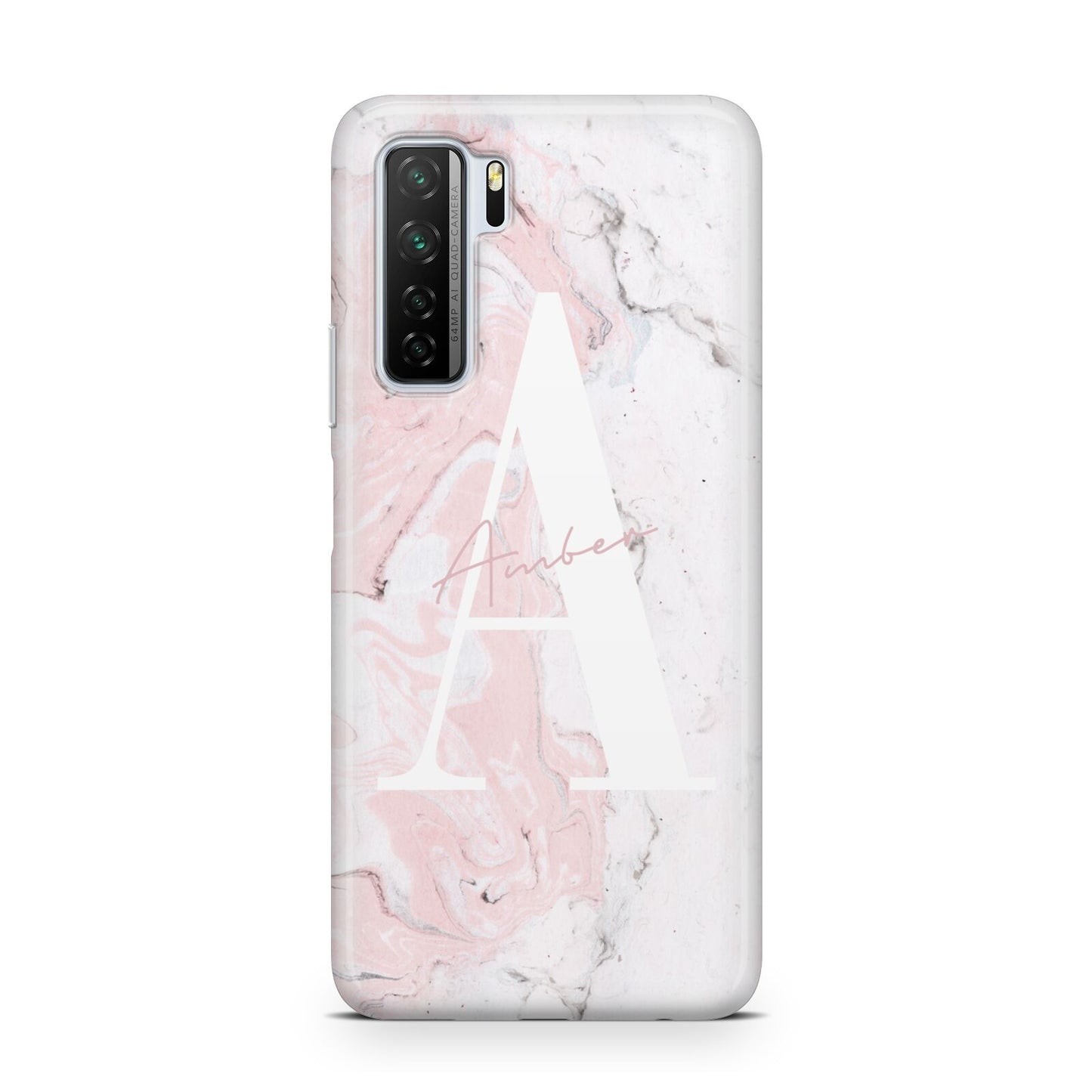 Monogrammed Pink White Ink Marble Huawei P40 Lite 5G Phone Case