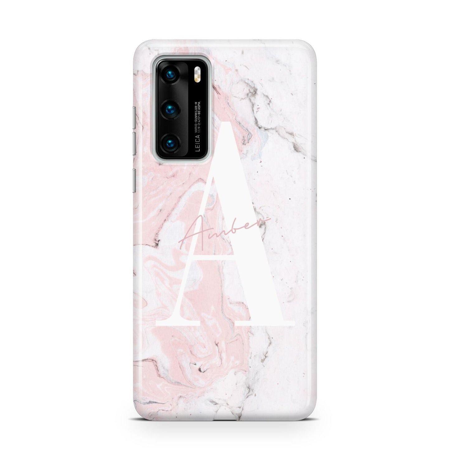 Monogrammed Pink White Ink Marble Huawei P40 Phone Case