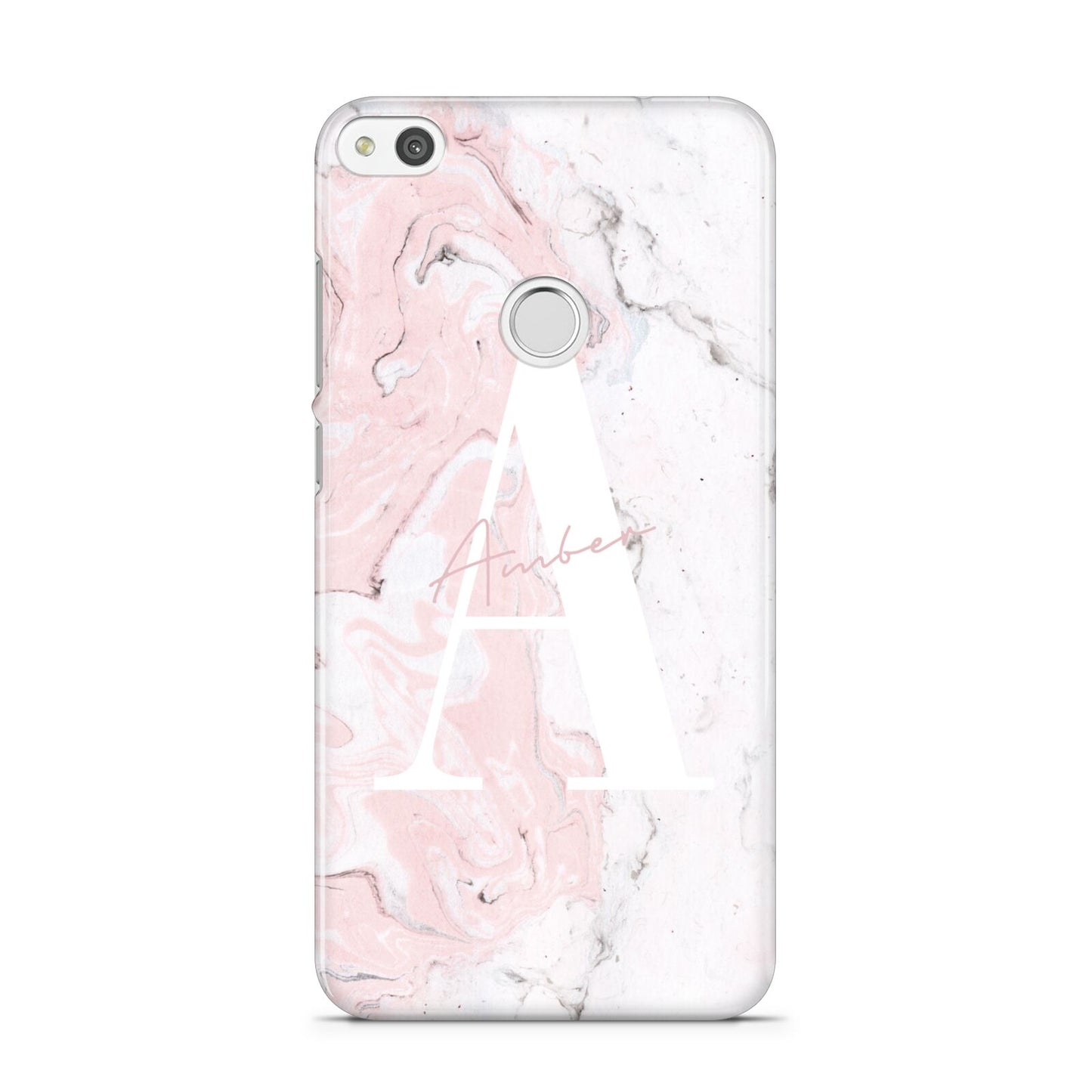 Monogrammed Pink White Ink Marble Huawei P8 Lite Case